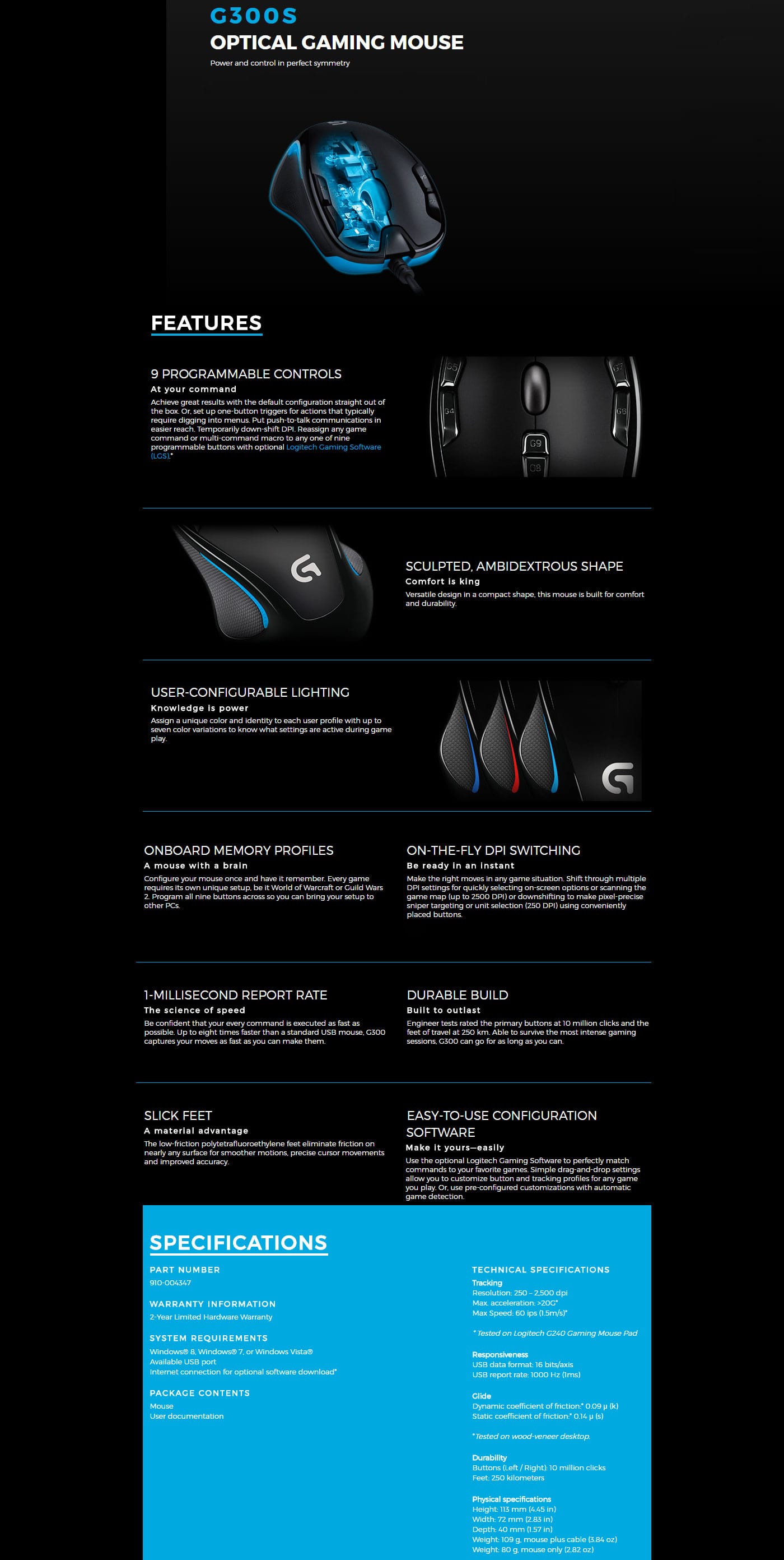 Logitech G300S Optical Gaming Mouse features