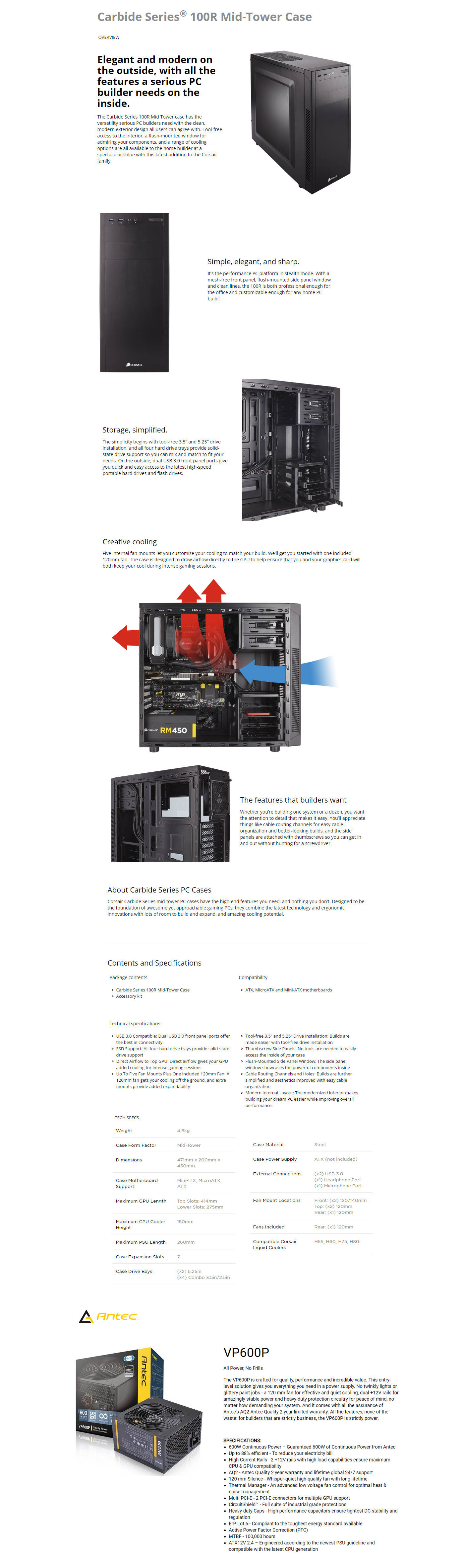 Buy Online Antec VP600P Power Supply + Corsair 100R Cabinet Combo