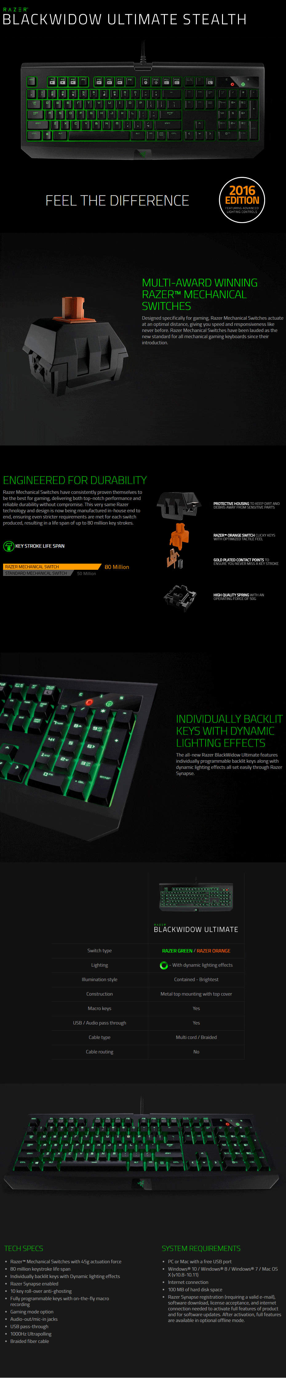 Razer BlackWidow Ultimate Stealth keyboard features