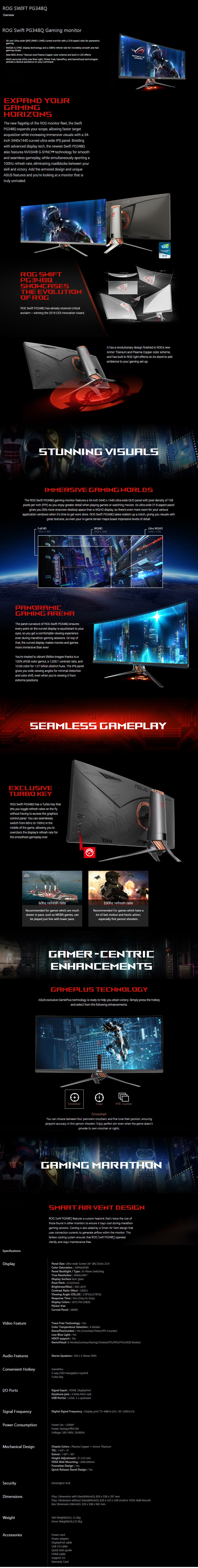 Asus ROG Swift 34inch Ultra-Wide Screen Gaming Monitor