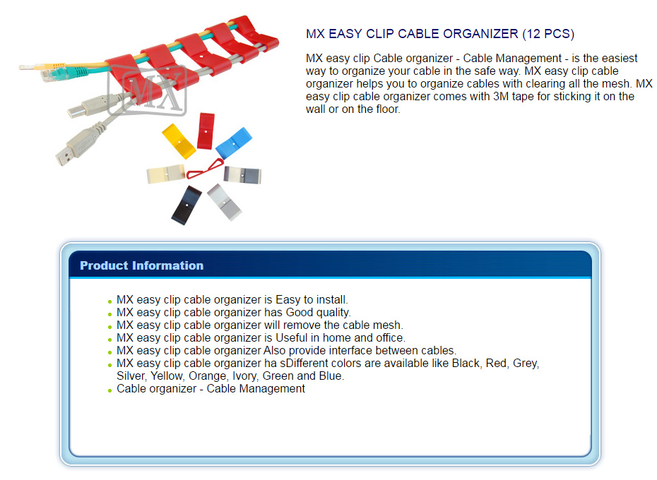 MX Easy Clip Cable Organizer 12pcs
