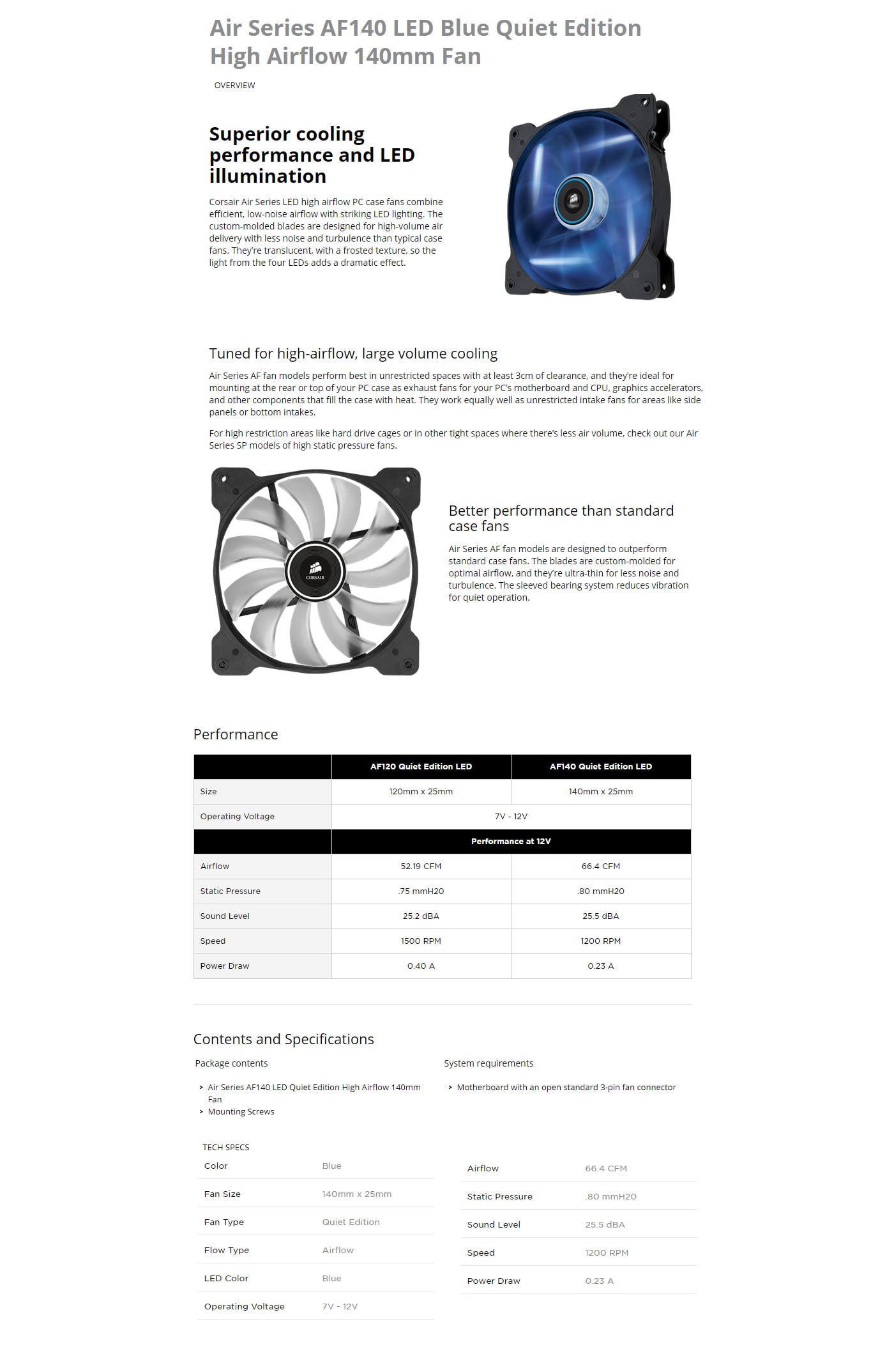 Corsair Air Series AF140 LED Blue Quiet Edition High Airflow 140mm Fan