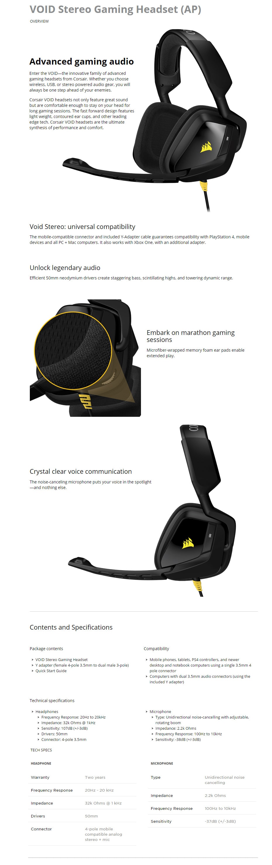 Corsair VOID Stereo Gaming Headset features
