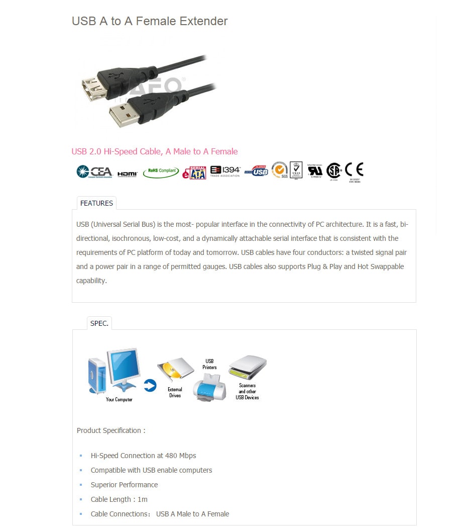 Bafo USB A to A Female Extender