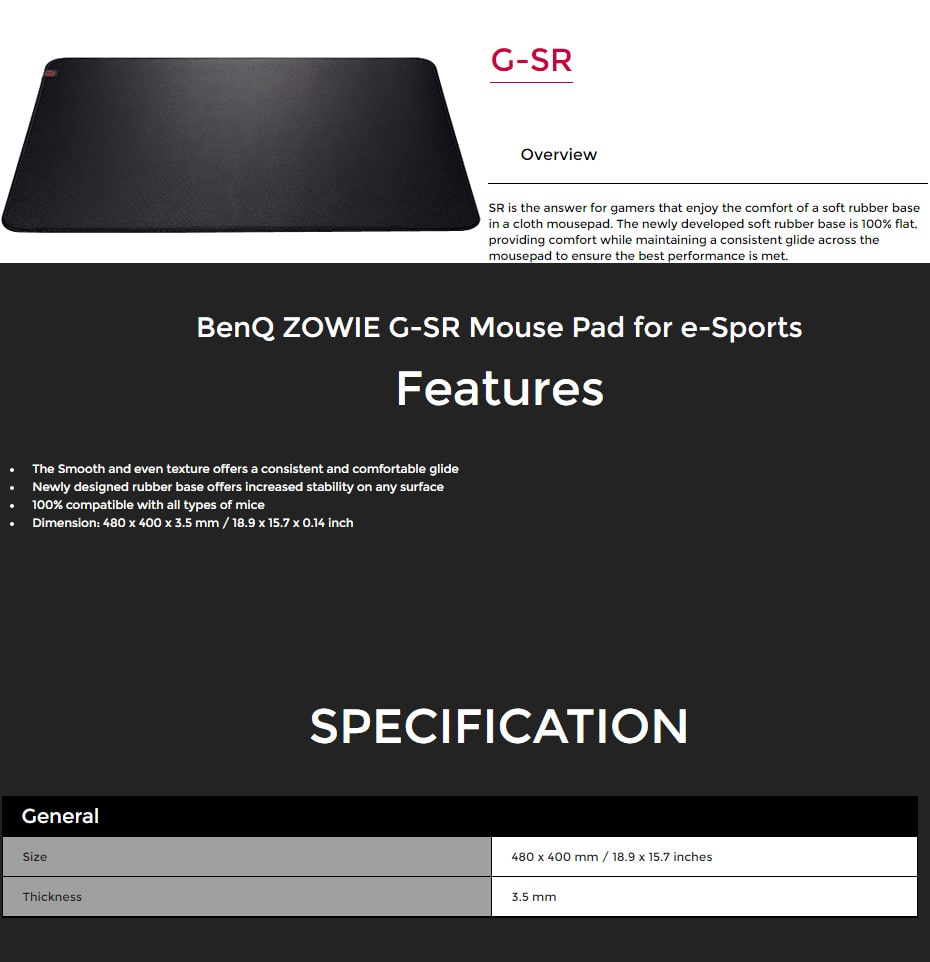Zowie G SR Large Size Gaming Gear Mouse Pad