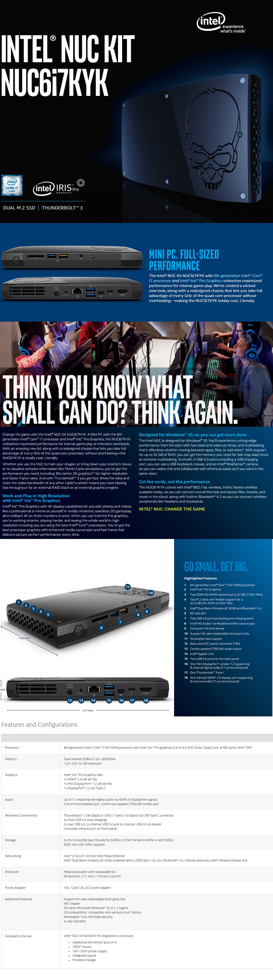 Intel i7 6th Generation NUC Kit features