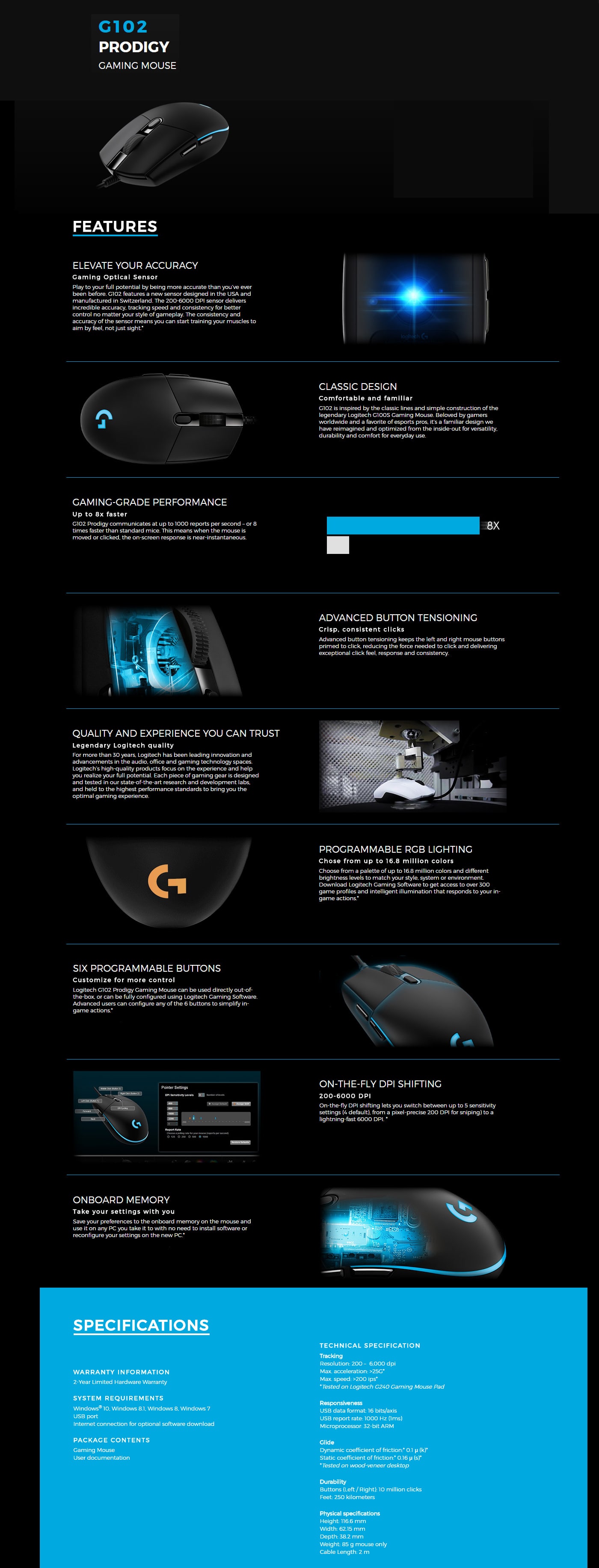 Logitech G102 Prodigy Gaming Mouse features