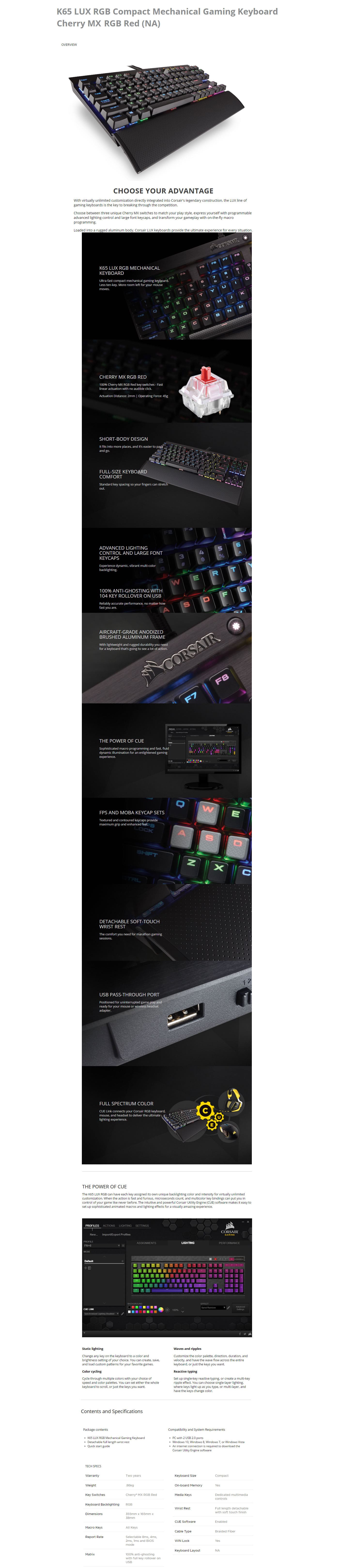 Corsair K65 LUX RGB Compact Mechanical Gaming Keyboard