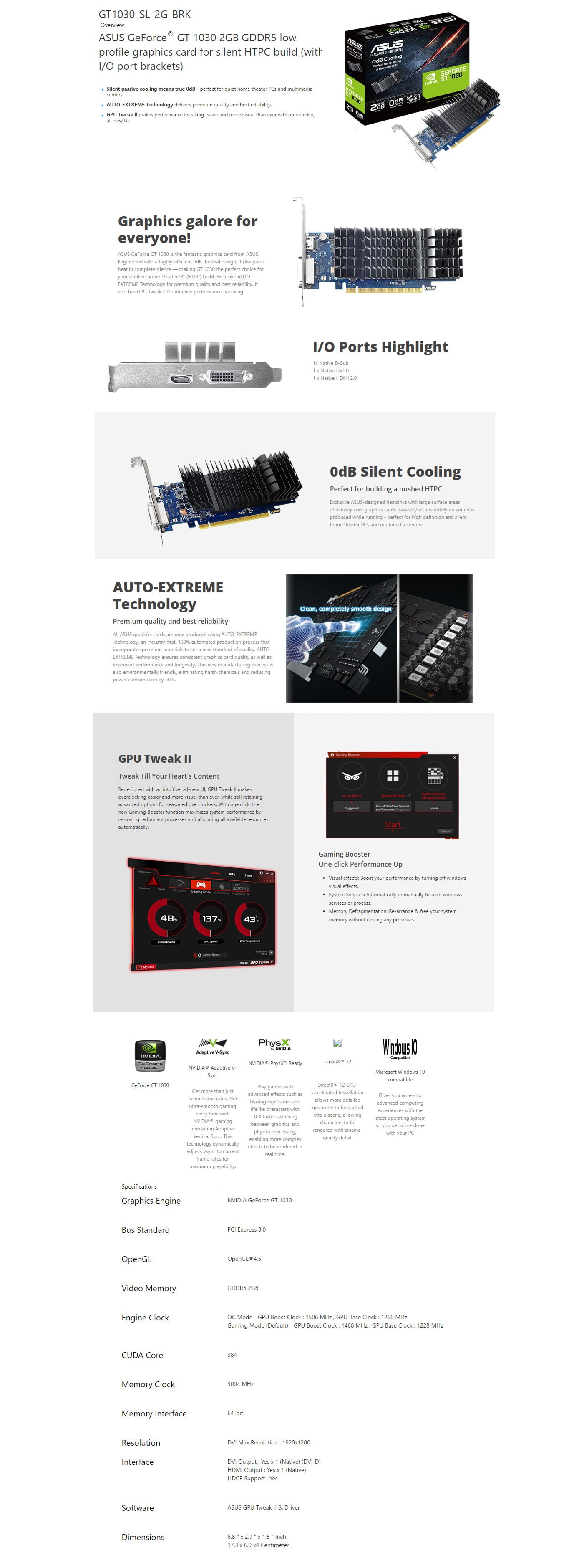 Asus Geforce GT 1030 2GB GDDR5 Graphic Card