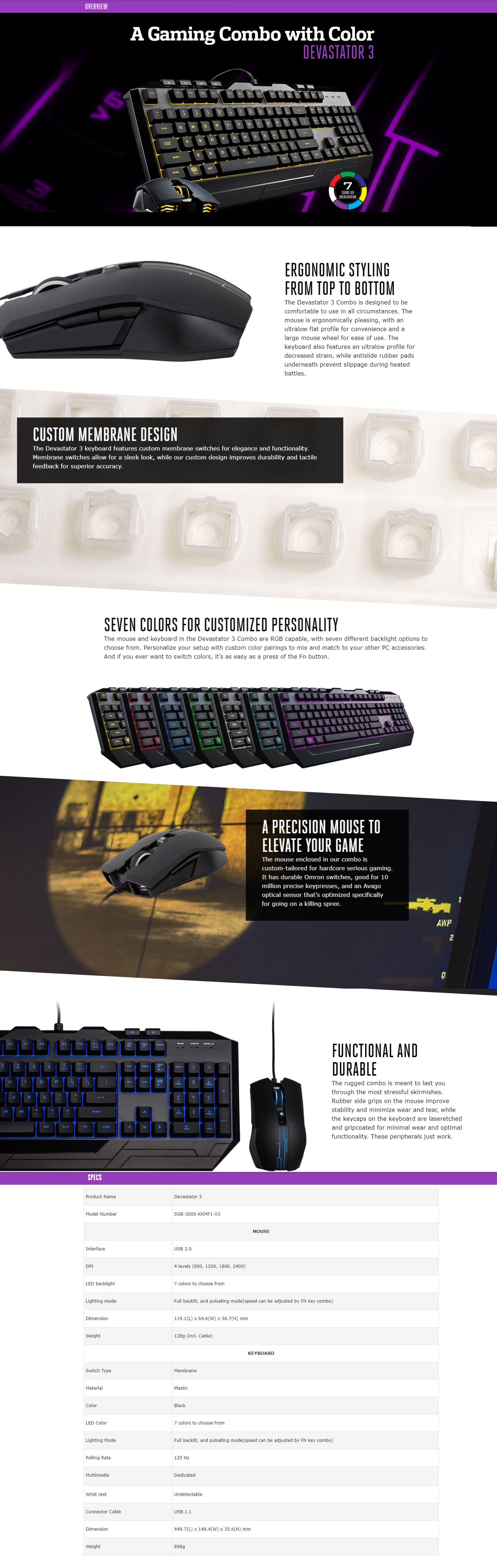 Cooler Master Devastator 3 Gaming Combo with Color