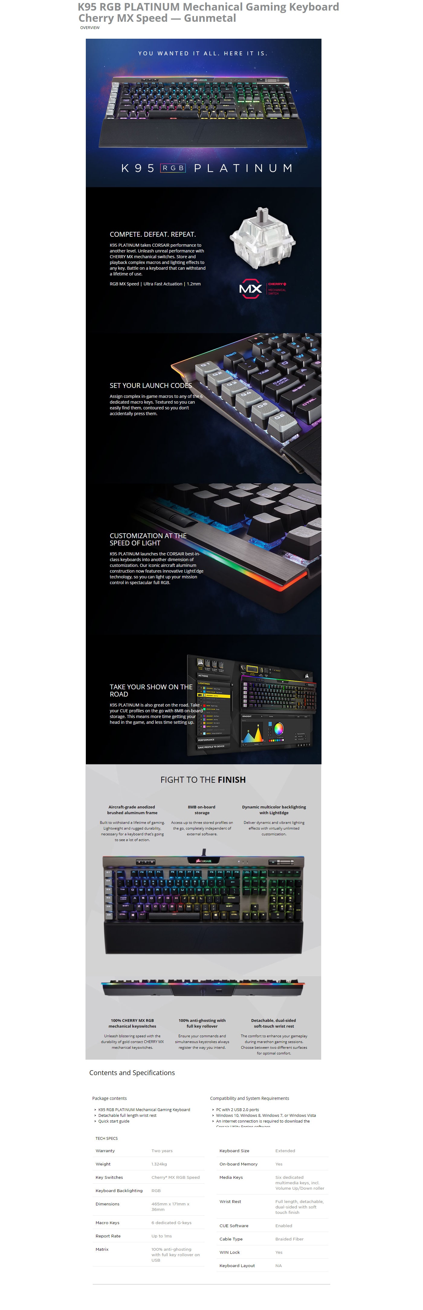 Corsair K95 RGB PLATINUM Mechanical Gaming Keyboard  features