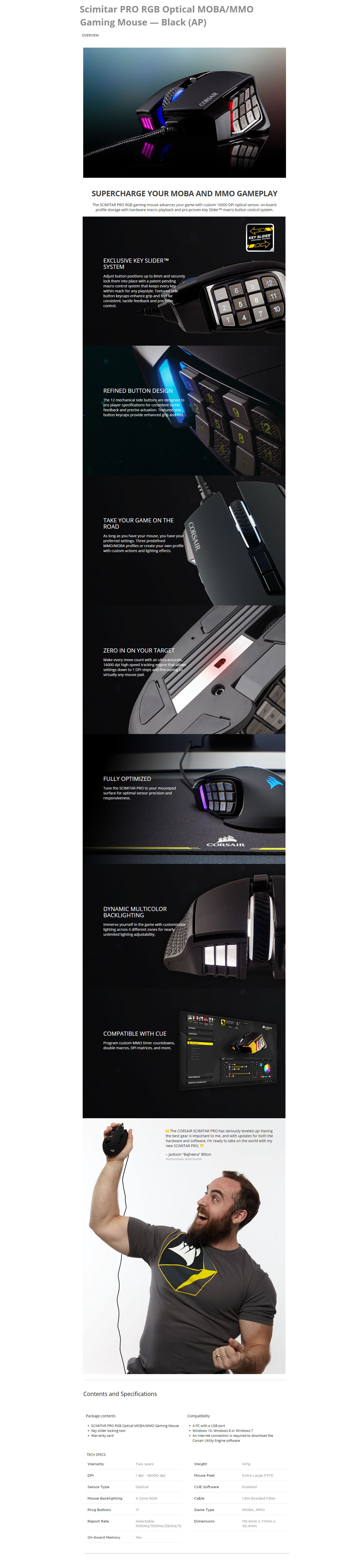 Corsair Scimitar PRO RGB Optical MOBA-MMO Gaming Mouse