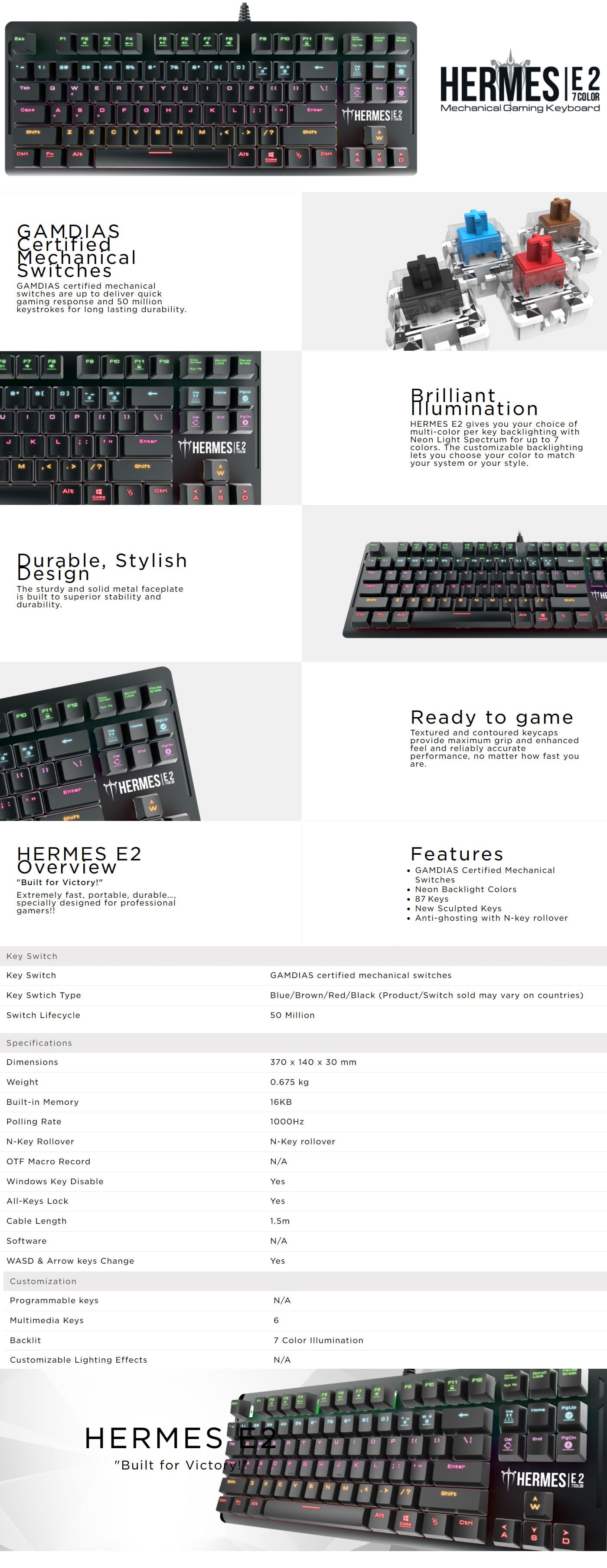 Gamdias Hermes E2 7 Colour Mechanical Gaming Keyboard
