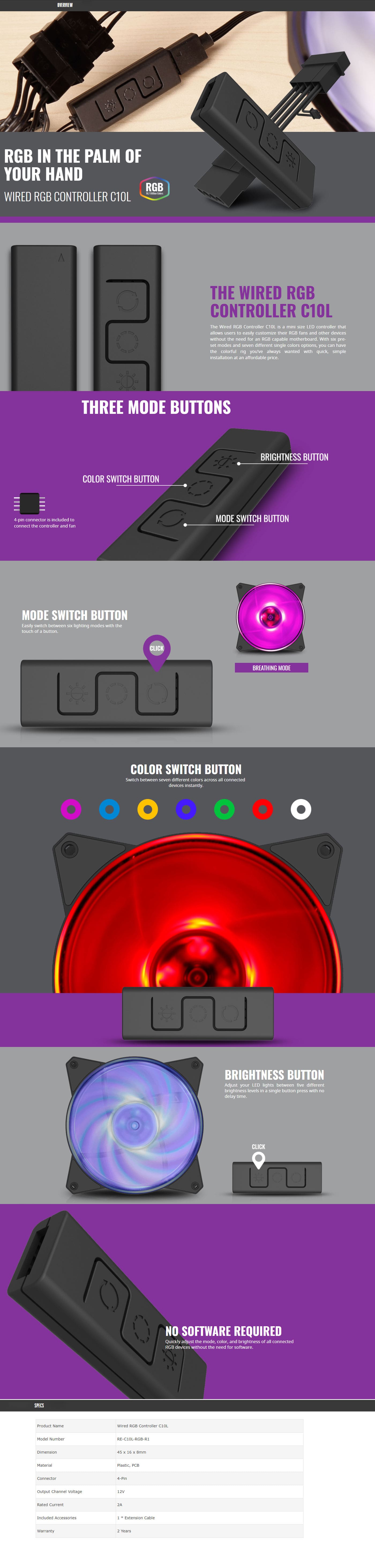 Cooler Master Wired RGB Controller features