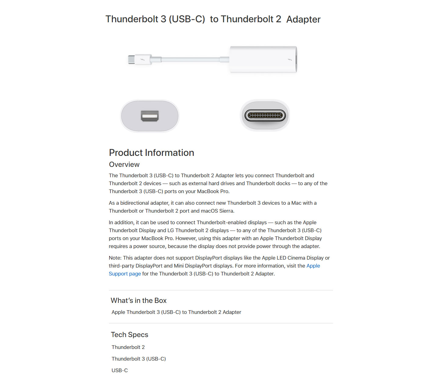 Apple Thunderbolt 3 to Thunderbolt 2 Adapter