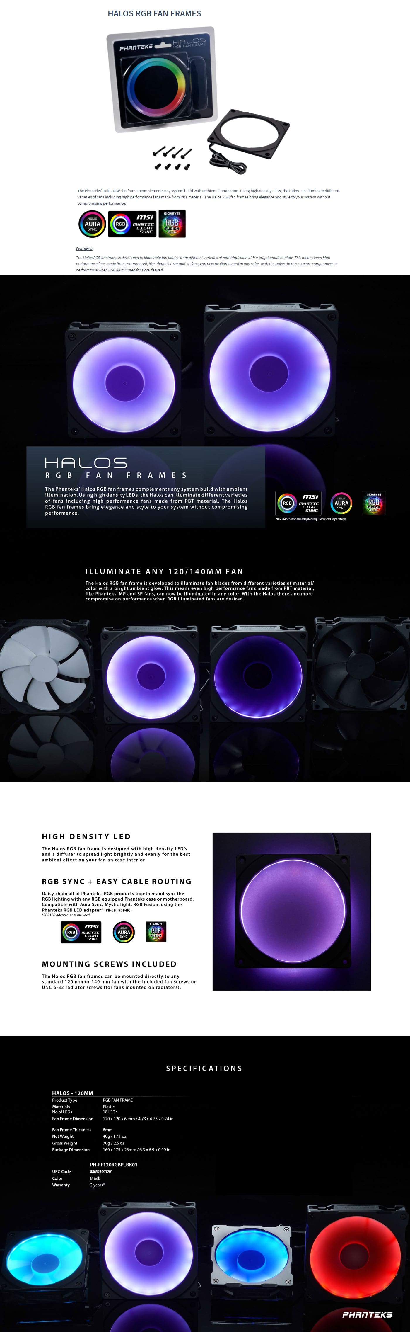 Phanteks Halos 120mm RGB LED Fan Frame  Plastic Black features