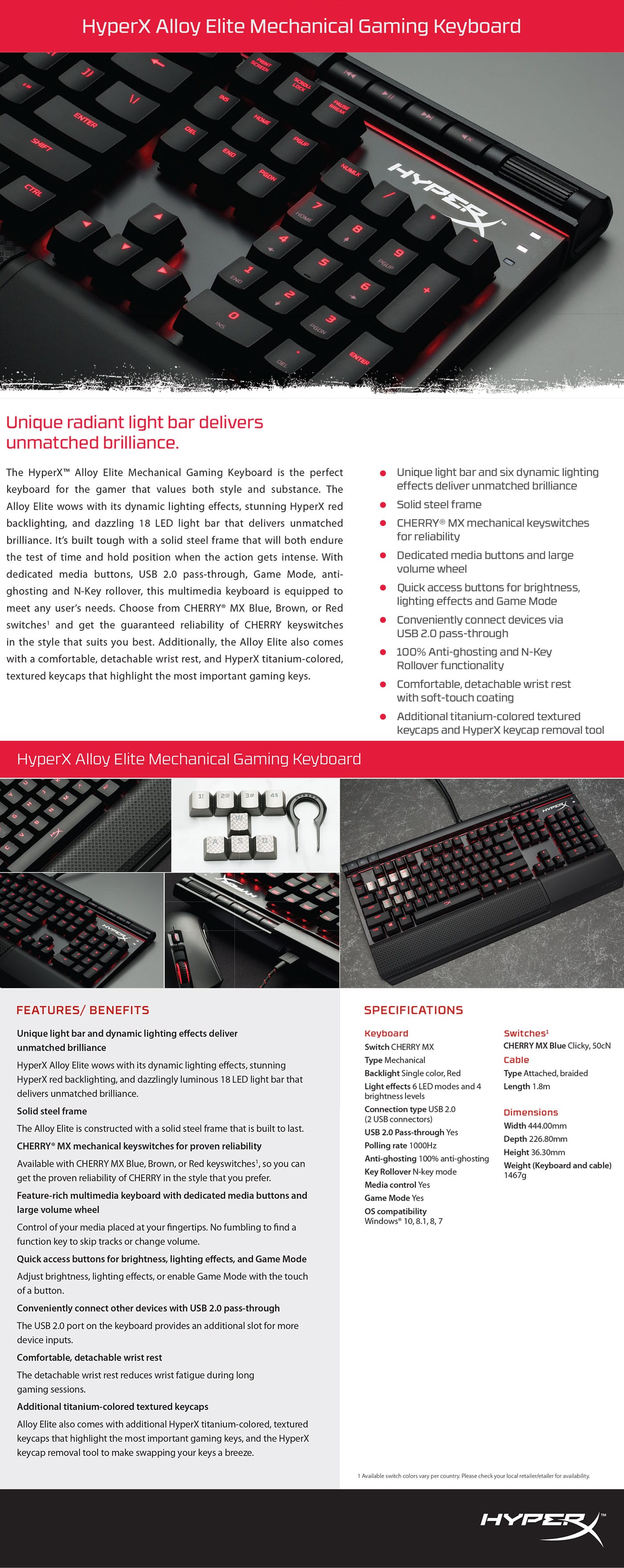 HyperX Alloy Elite Mechanical Gaming KeyboardCherry MX BlueRed LED features