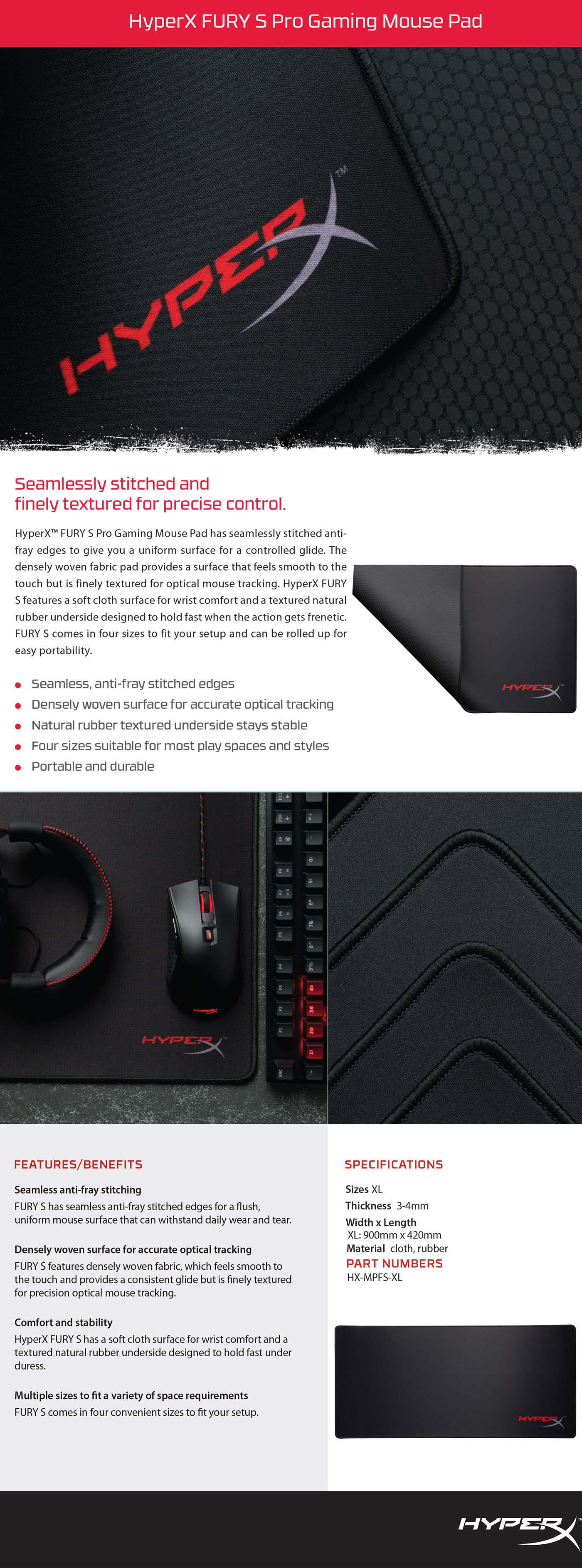 Hyperx Fury S Pro Gaming Mouse Pad Extra Large 
