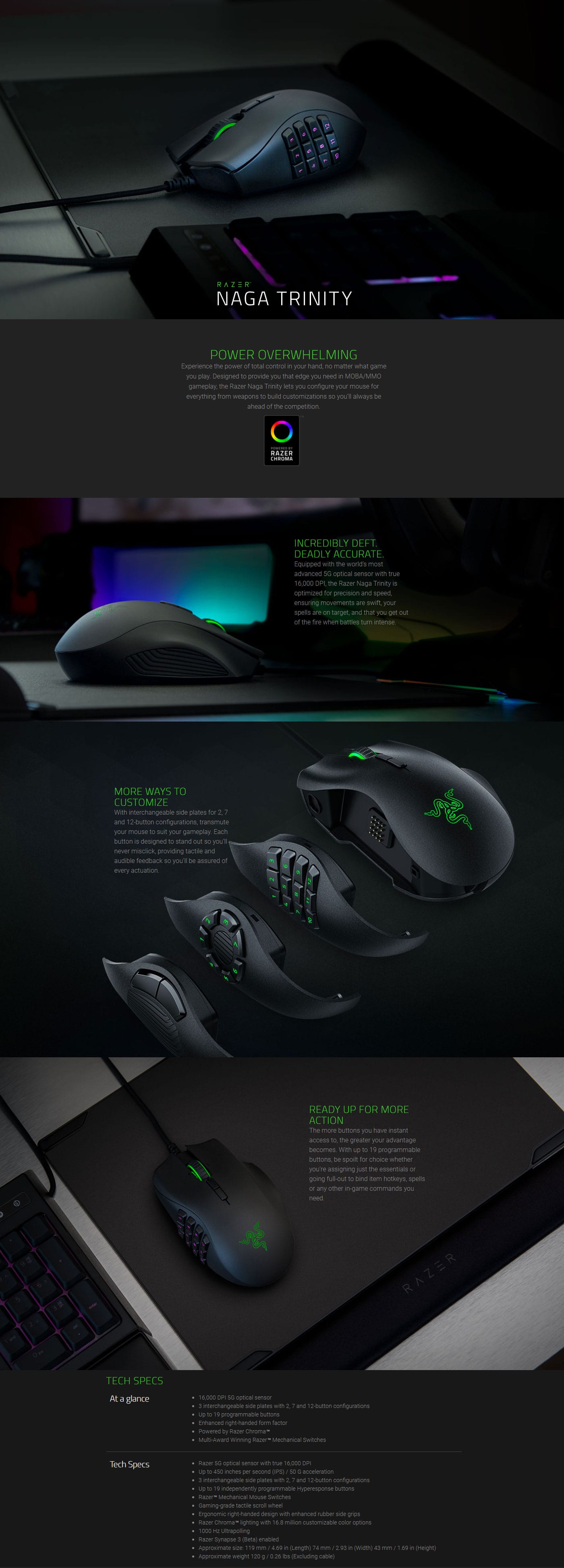 Razer Naga Trinity Multi-Color Wired MMO Gaming Mouse