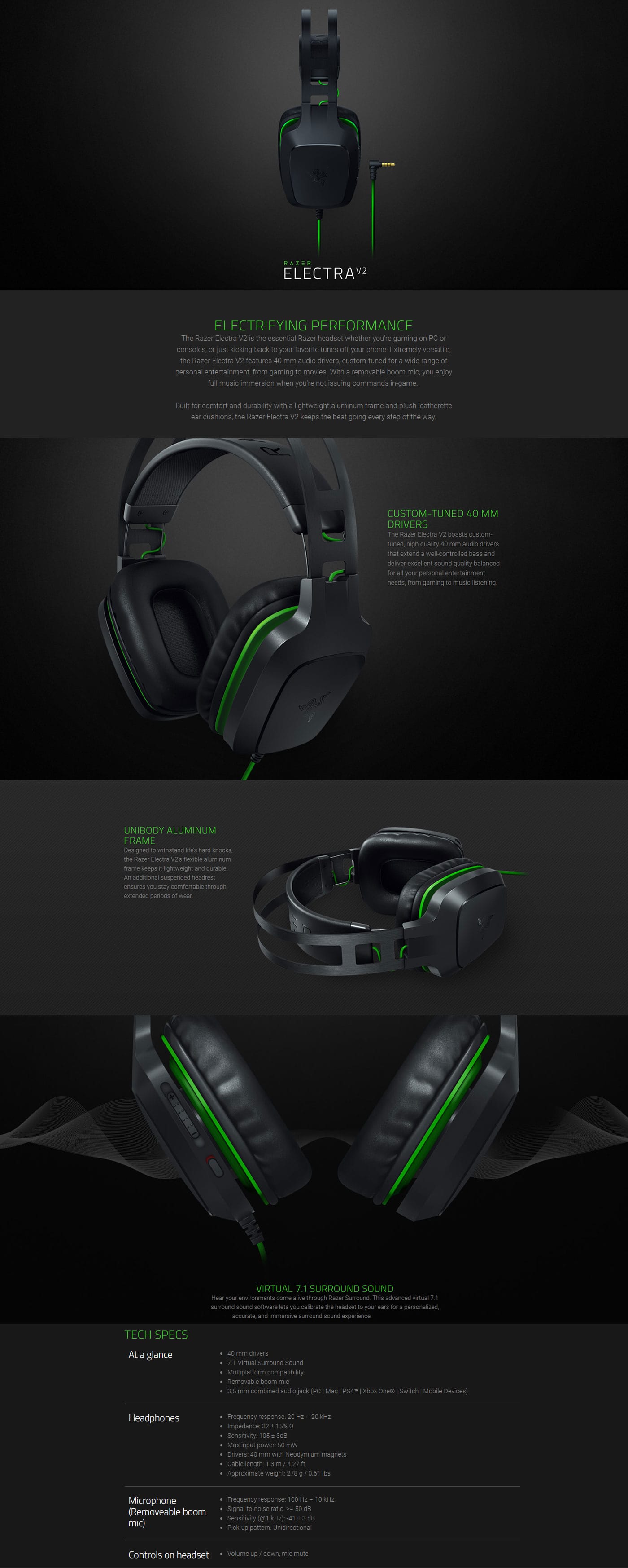Razer Electra V2 Analog Gaming and Music Headset features