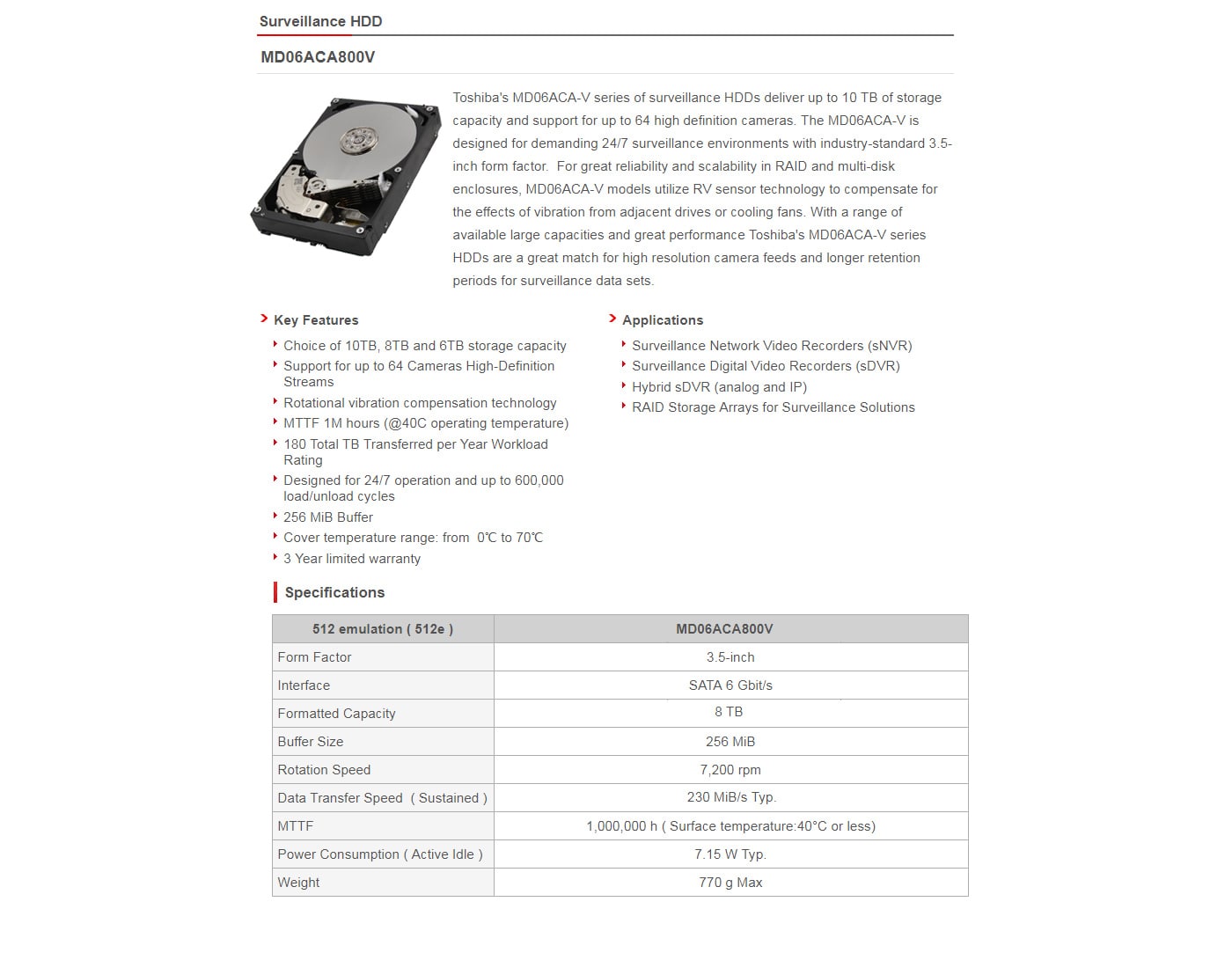 Toshiba 8TB Surveillance Internal Harddrive