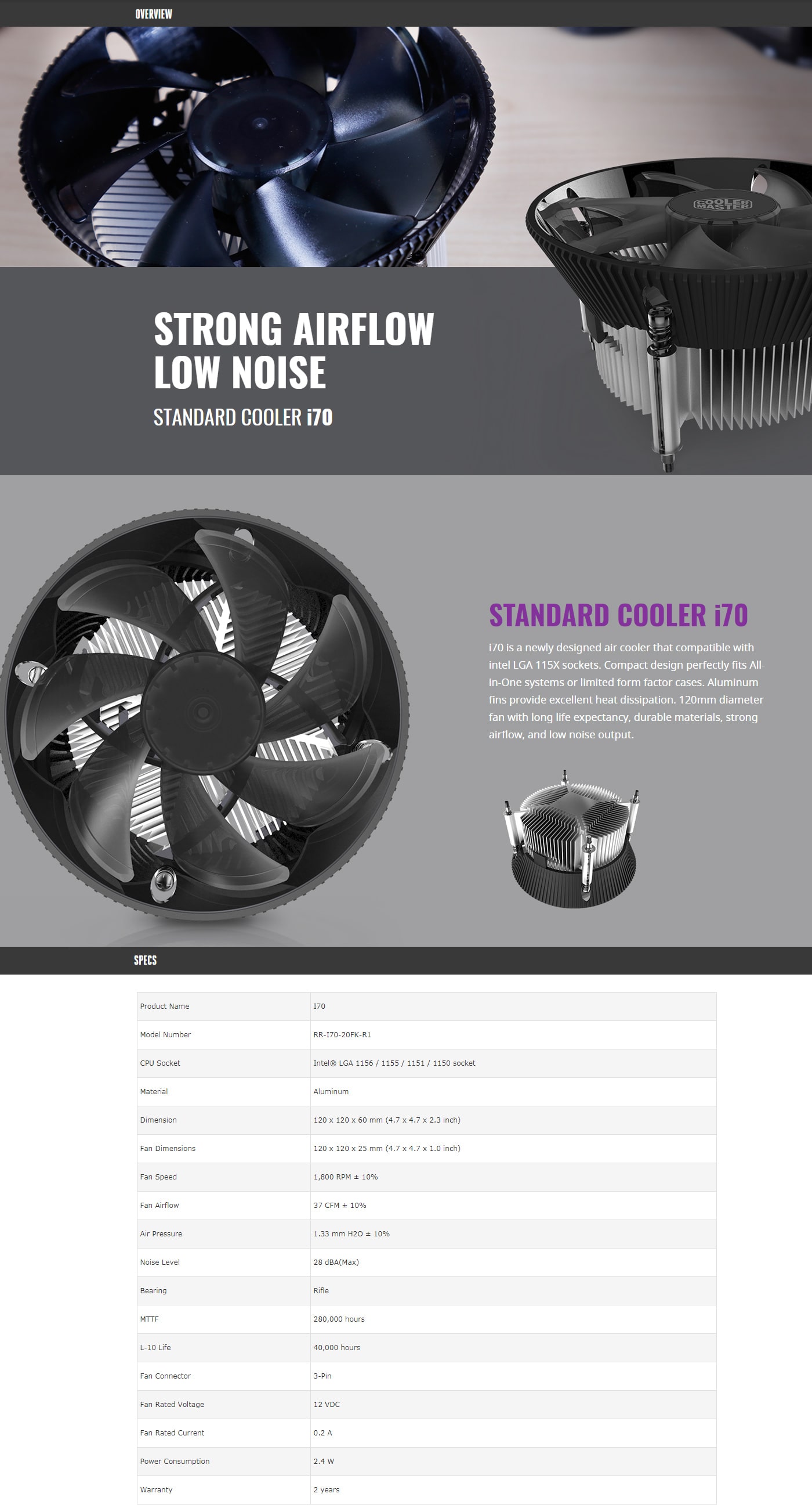 Cooler Master i70 Standard Cooler features