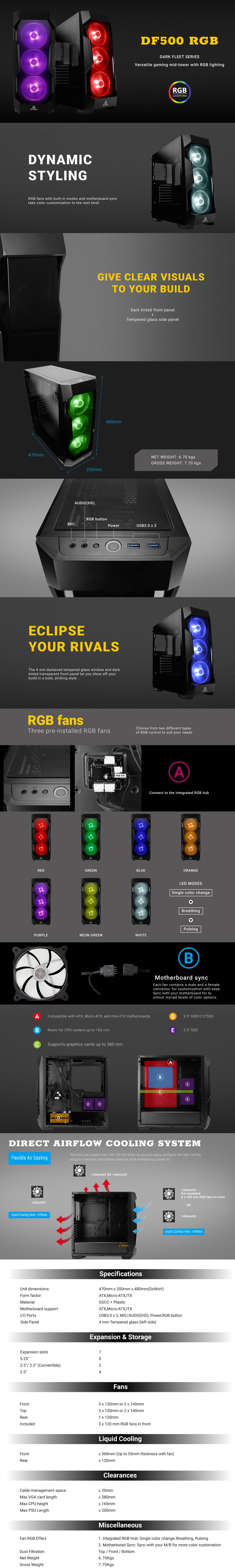 Antec DF500 RGB Versatile Gaming Mid Tower Computer Case RGB Lighting features