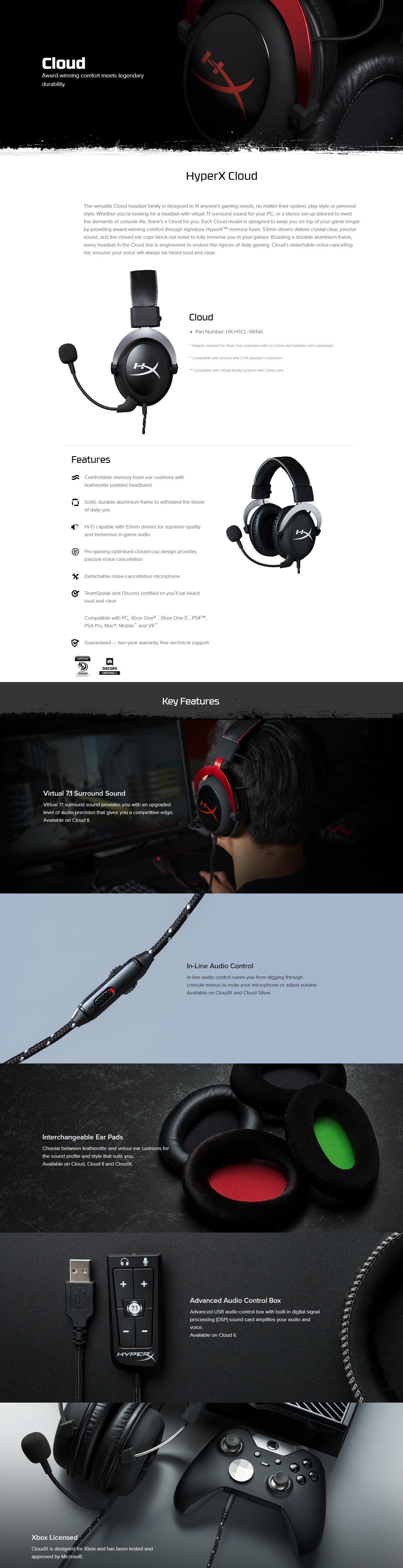 HyperX Cloud Silver Gaming Headset features