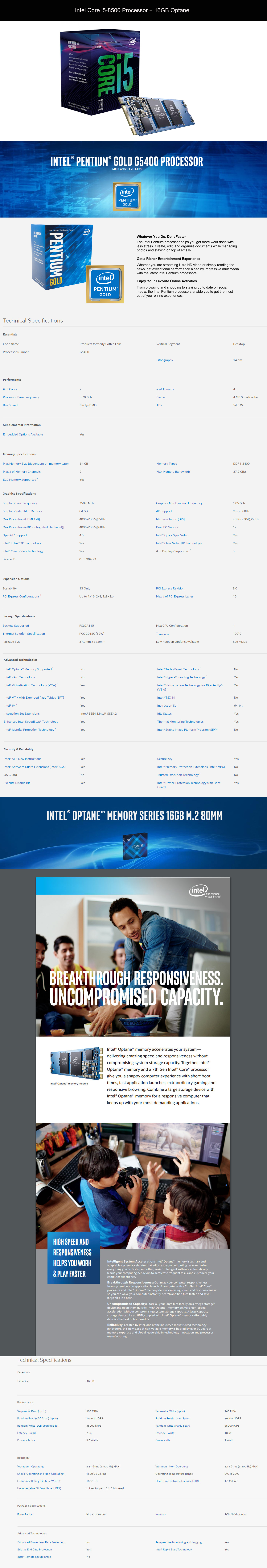 Buy Online Intel Core i5-8500 Processor + 16GB Optane