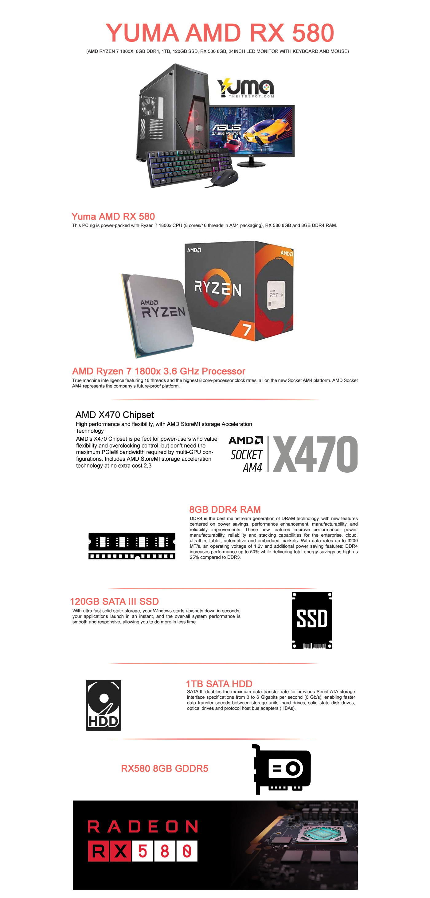  Buy Online Yuma AMD RX 580 (AMD Ryzen 7 1800x, 8GB DDR4, 1TB, 120GB SSD, RX 580 8GB, 24inch LED Monitor with Keyboard and Mouse)