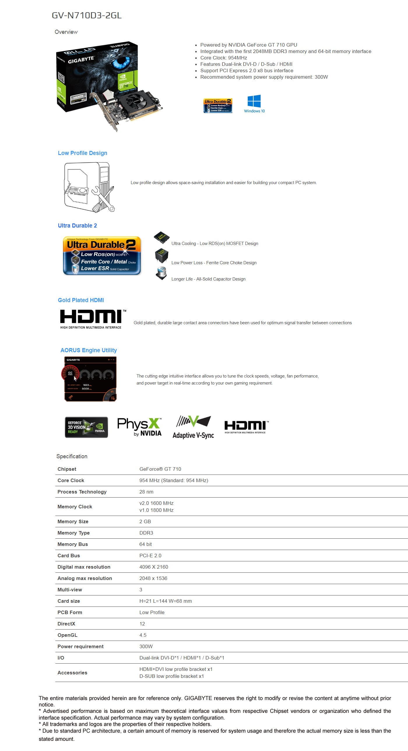 Buy Online Gigabyte Geforce GT 710 2GB DDR3 (GV-N710D3-2GL)