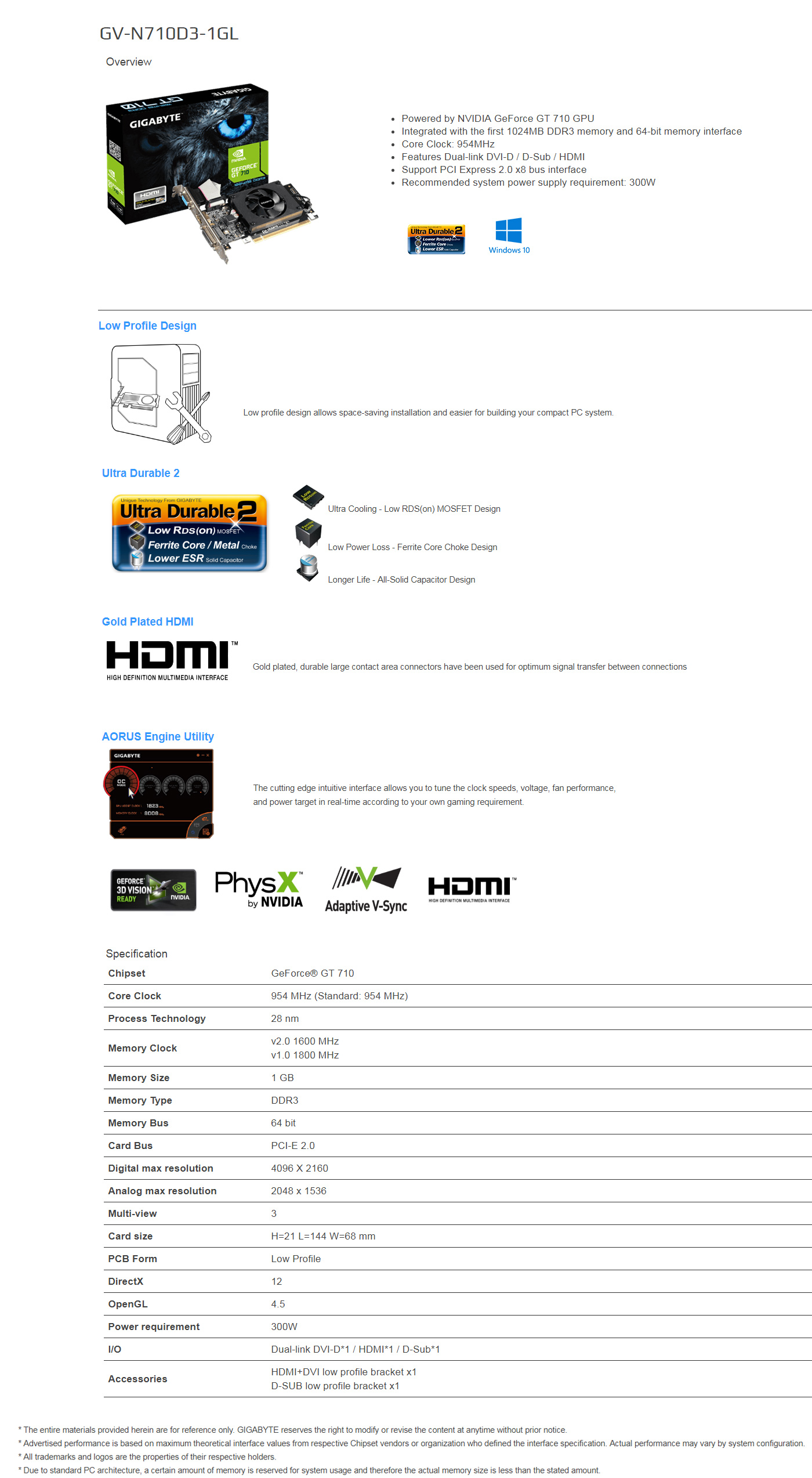 Buy Online Gigabyte Geforce GT 710 1GB DDR3 (GV-N710D3-1GL)