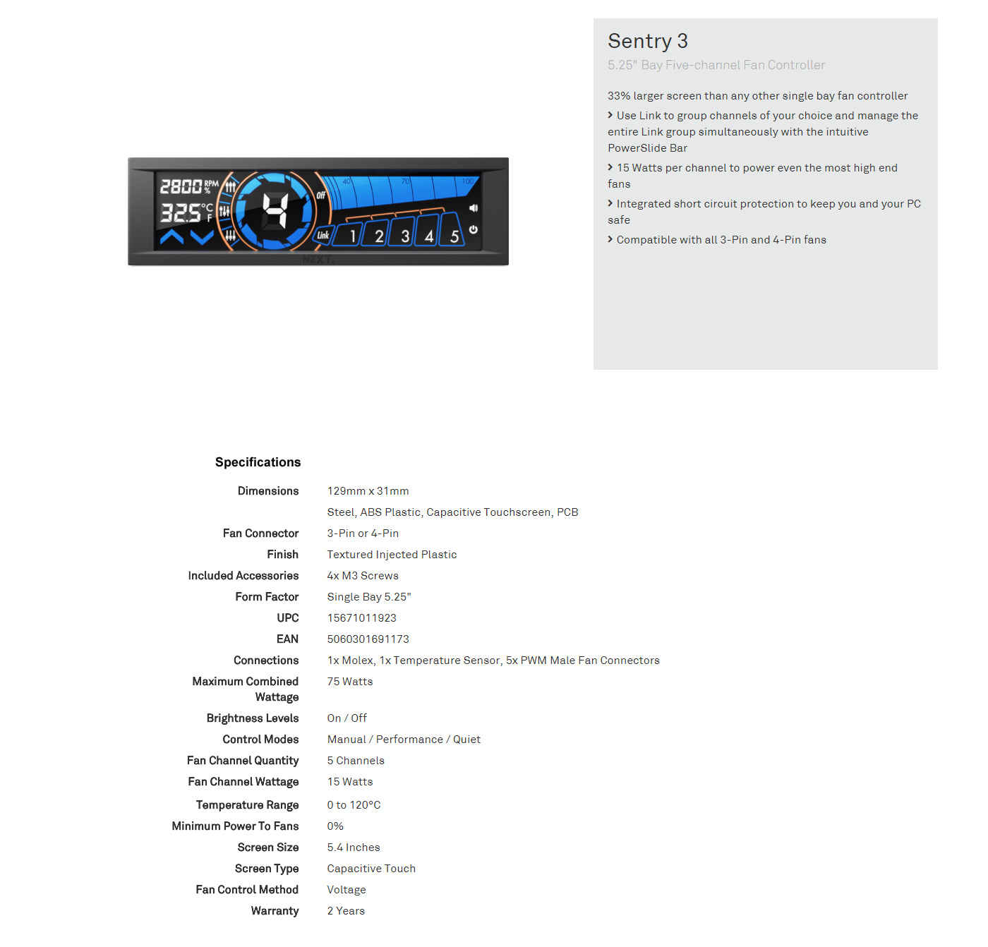 Buy Online Nzxt Sentry 3 5.25inch Bay Five-Channel Fan Controller