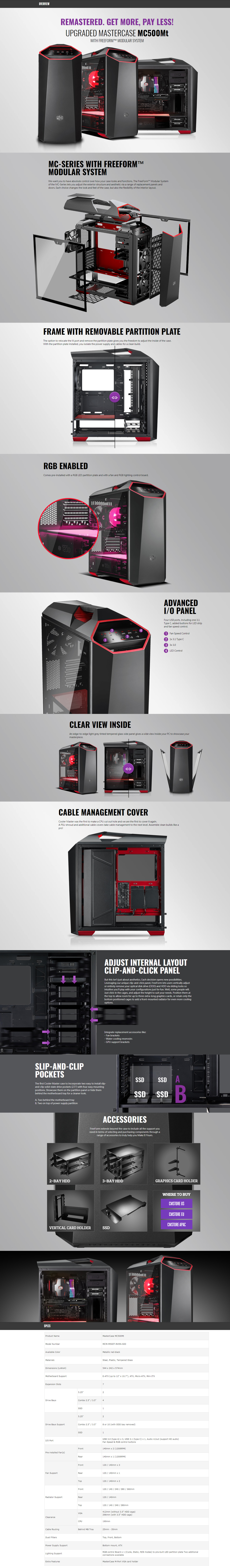 Buy Online Cooler Master MasterCase MC500Mt Mid Tower Case (MCM-M500T-RH5N-S00)