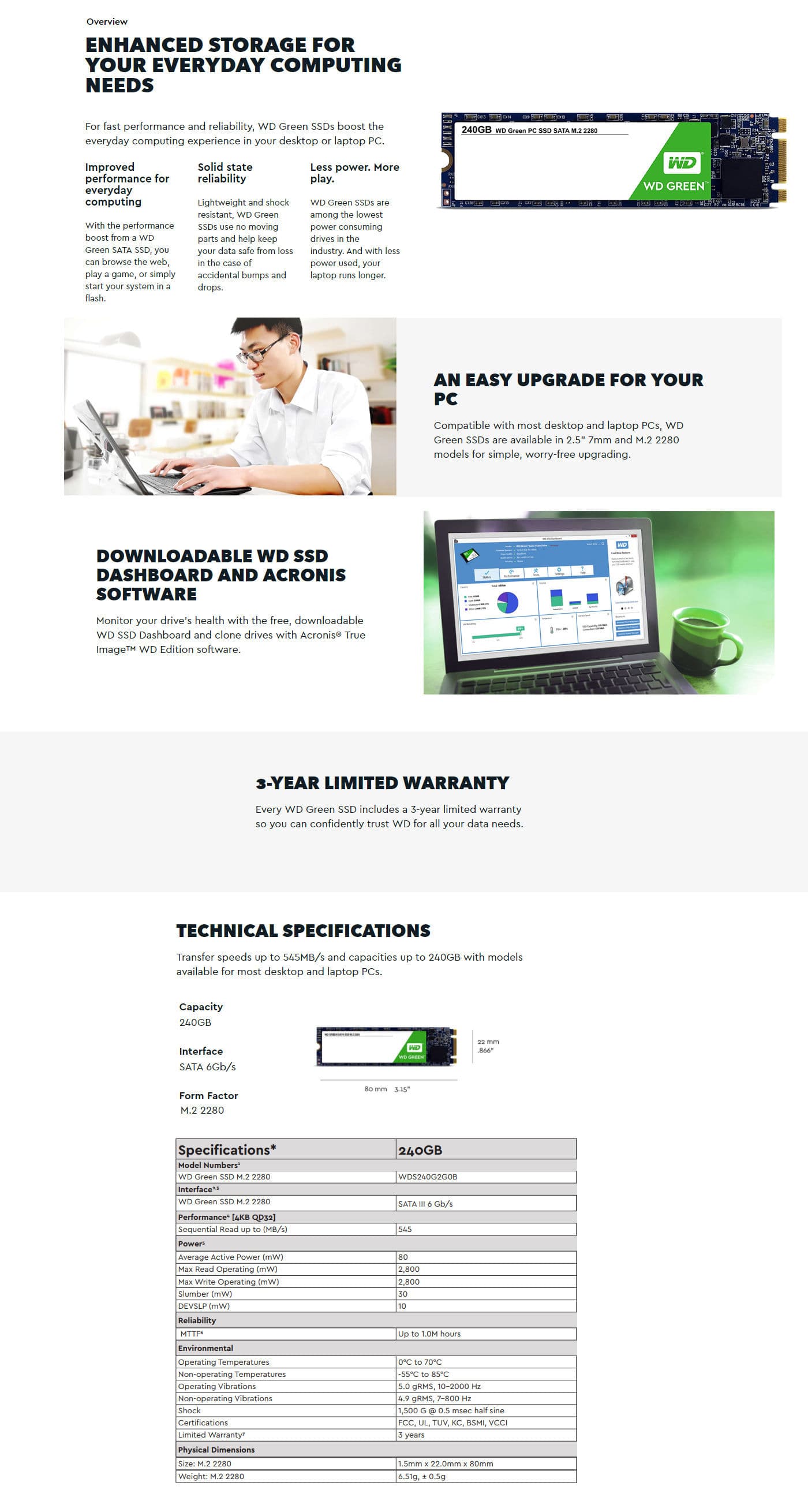 Buy Online Western Digital Green PC 240GB M.2 SATA III Internal Solid State Drive (WDS240G2G0B)