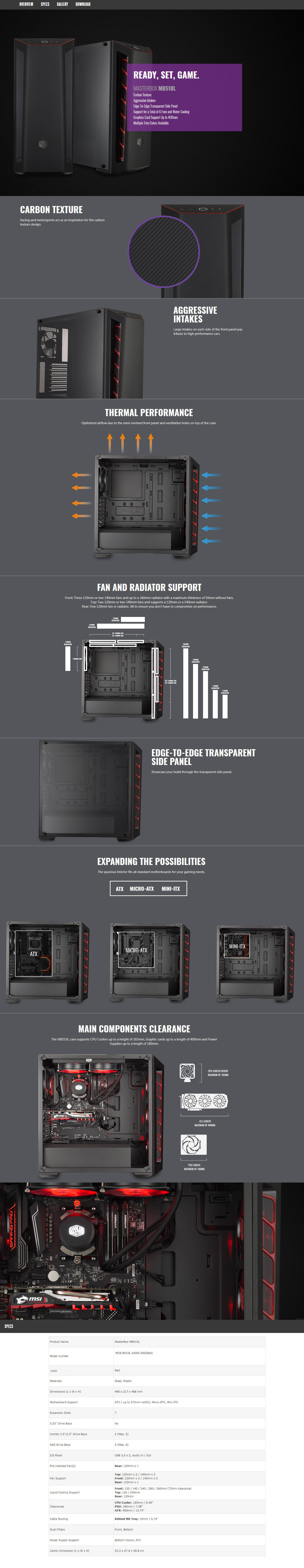  Buy Online Cooler Master MasterBox MB510L Mid Tower Case - Red (MCB-B510L-KANN-S00)