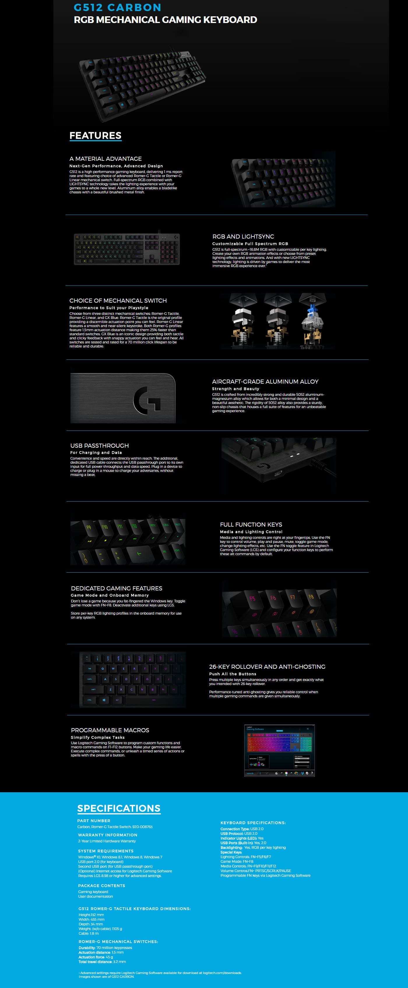  Buy Online Logitech G512 Carbon RGB Mechanical Gaming Keyboard - Romer-G Tactile Switch (920-008763)