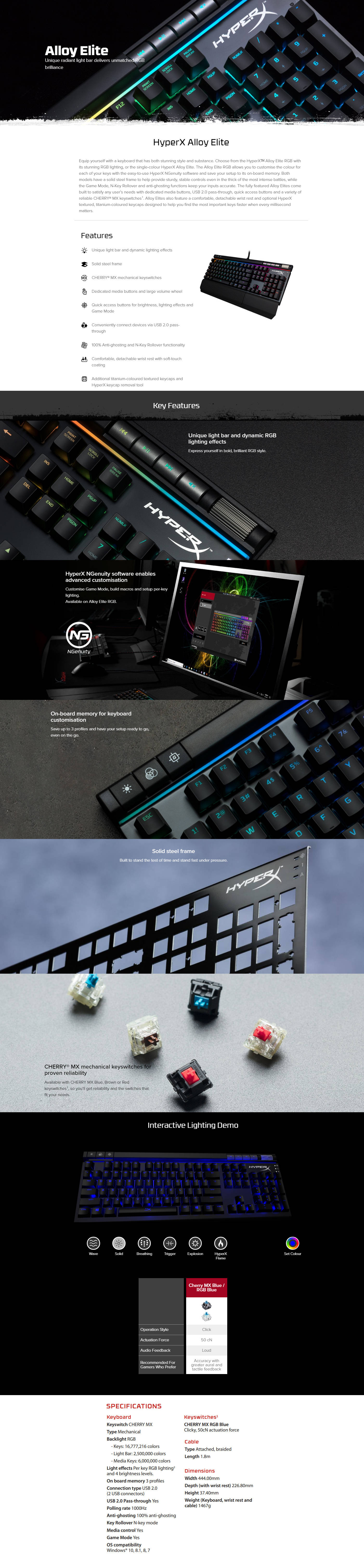  Buy Online HyperX Alloy Elite RGB Mechanical Gaming Keyboard - Cherry MX RGB Blue