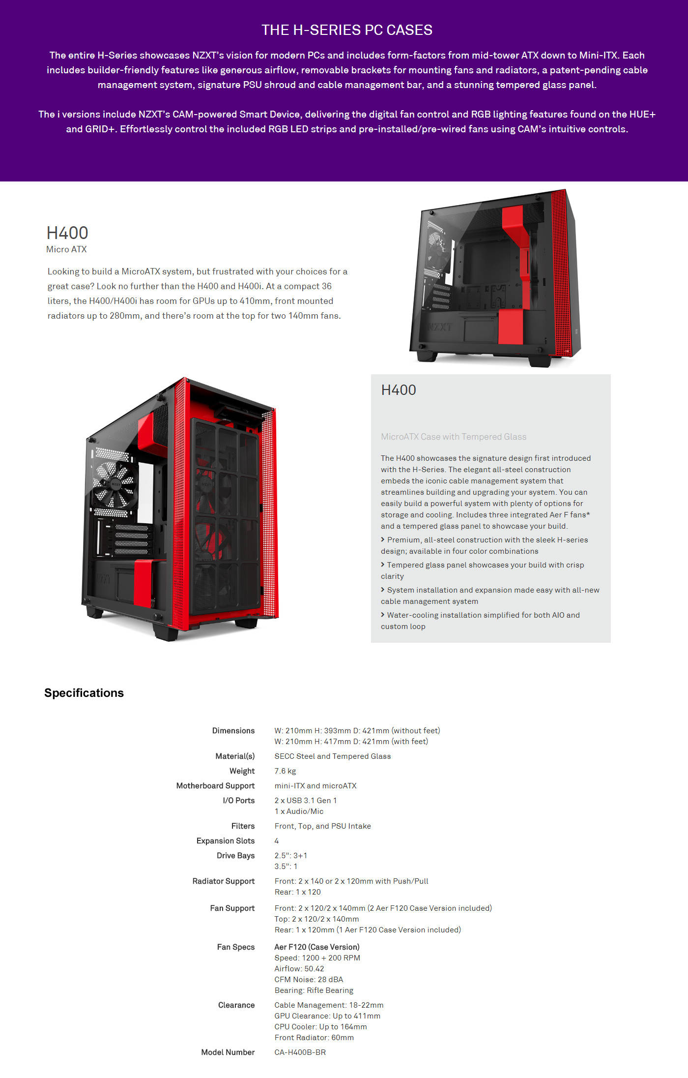  Buy Online Nzxt H400 MicroATX Case with Tempered Glass - Matte Black-Red (CA-H400B-BR)