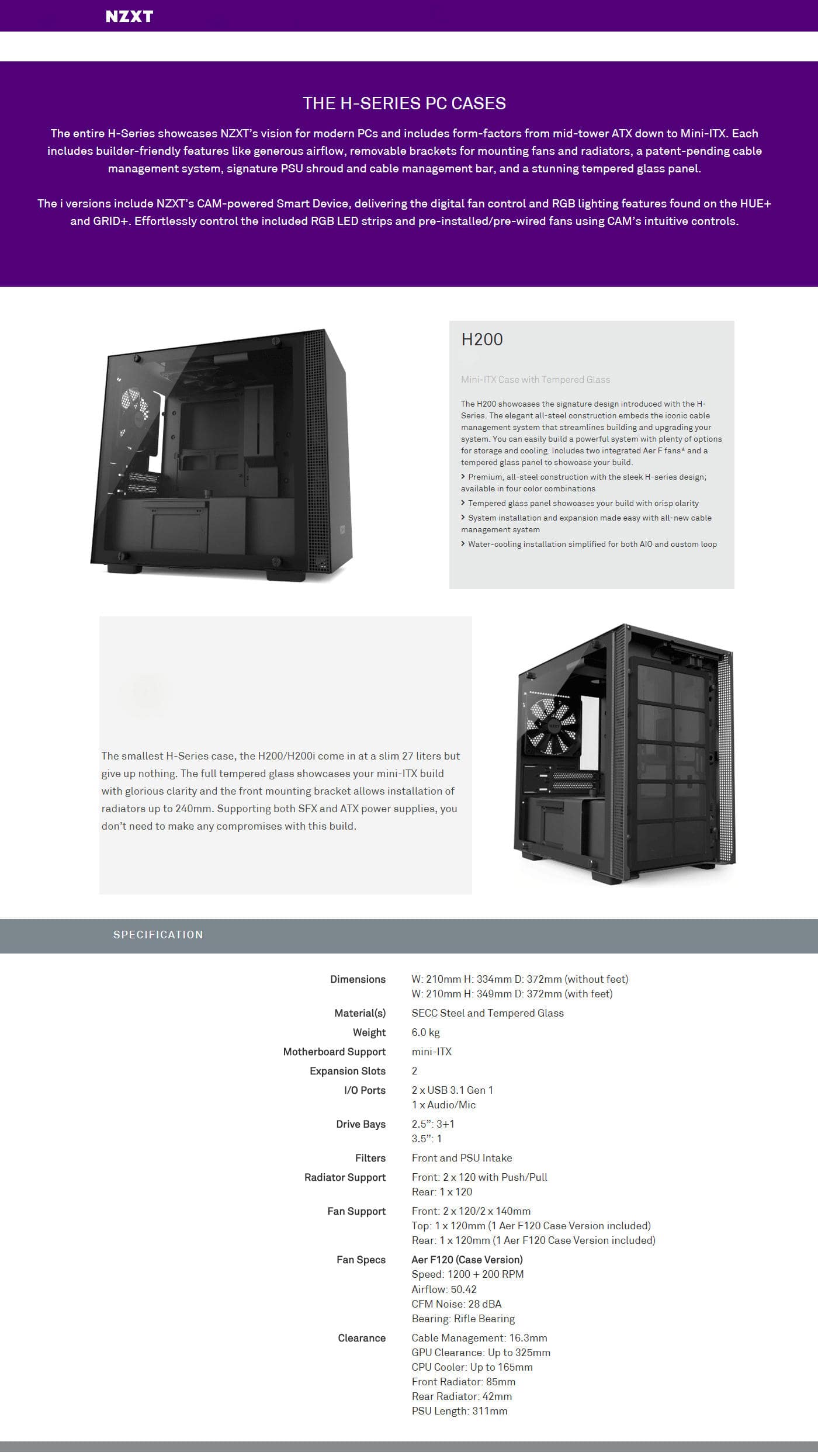  Buy Online Nzxt H200 Mini-ITX Case with Tempered Glass - Matte Black (CA-H200B-B1)