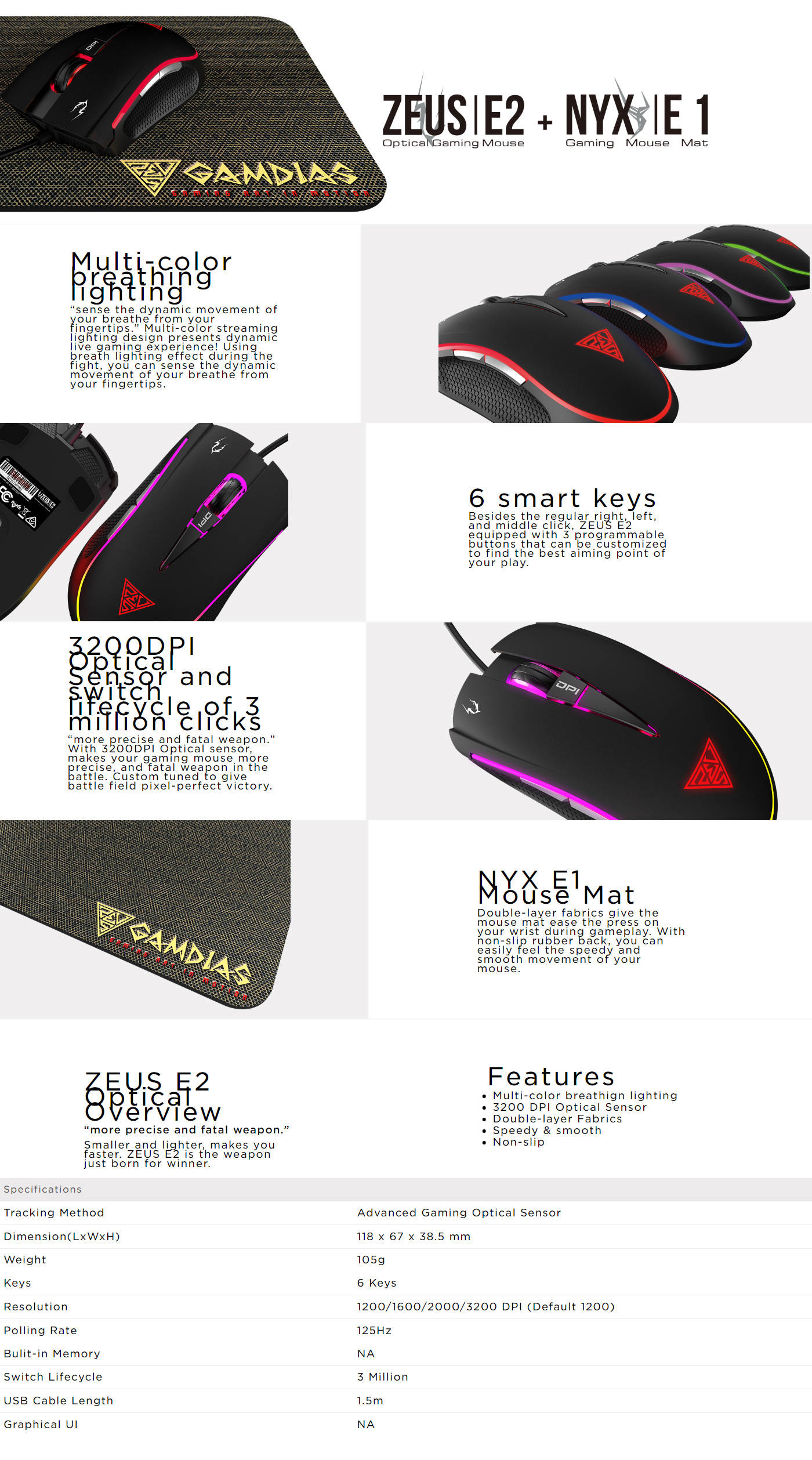  Buy Online Gamdias ZEUS E2 Wired Optical Gaming Mouse + Mouse Mat