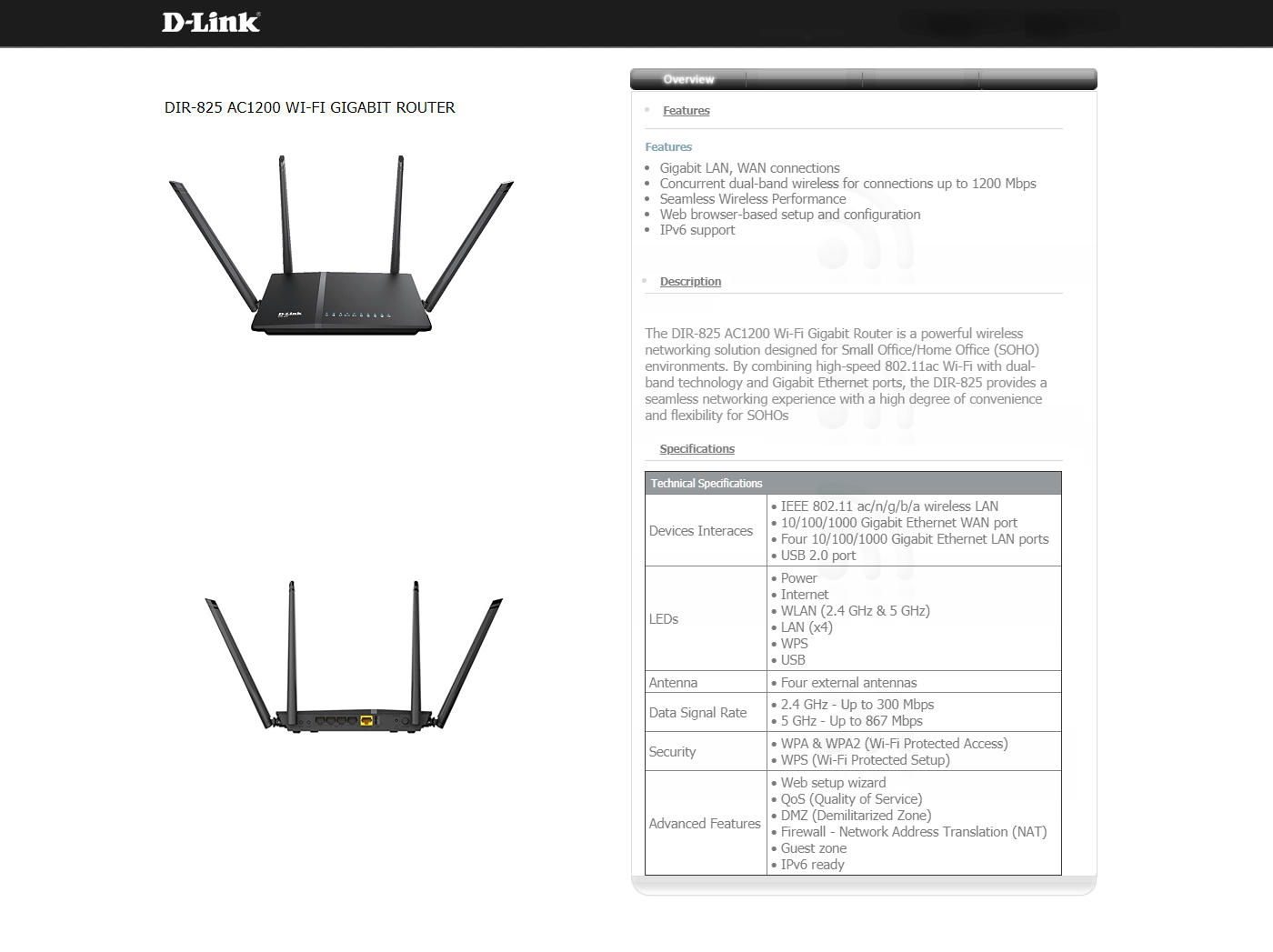  Buy Online D-Link AC1200 Wi-Fi Gigabit Router (DIR-825)