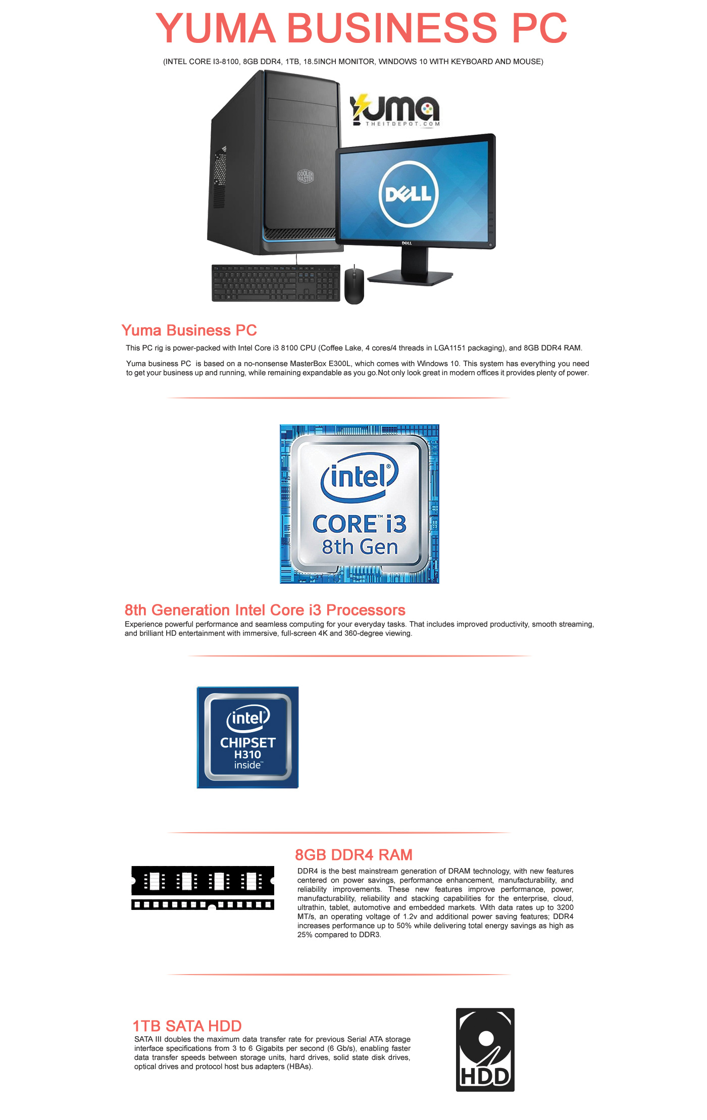  Buy Online Yuma Business PC (Intel Core i3-8100, 8GB DDR4, 1TB, 18.5inch Monitor, Windows 10 with Keyboard and Mouse)