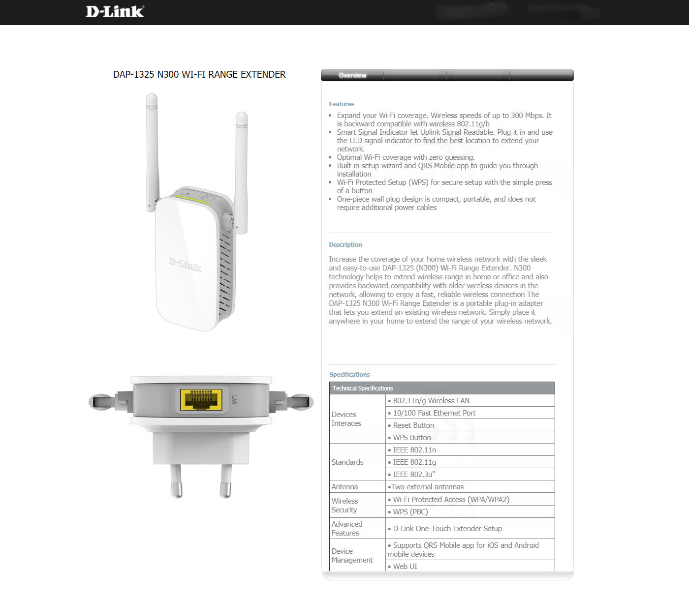  Buy Online D-Link N300 Wi-Fi Range Extender (DAP-1325)