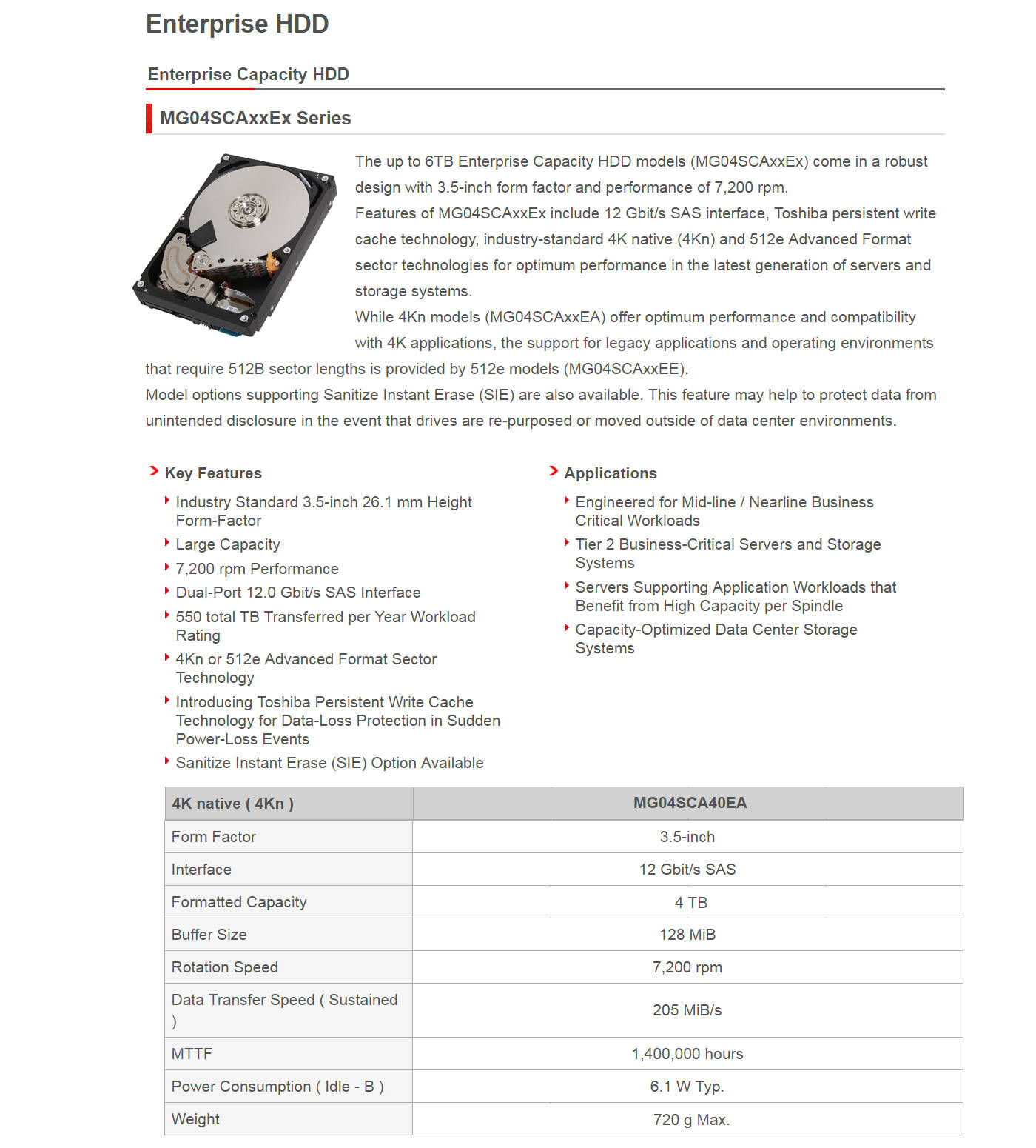  Buy Online Toshiba 4TB 3.5inch SAS Enterprise HDD (MG04SCA40EA)