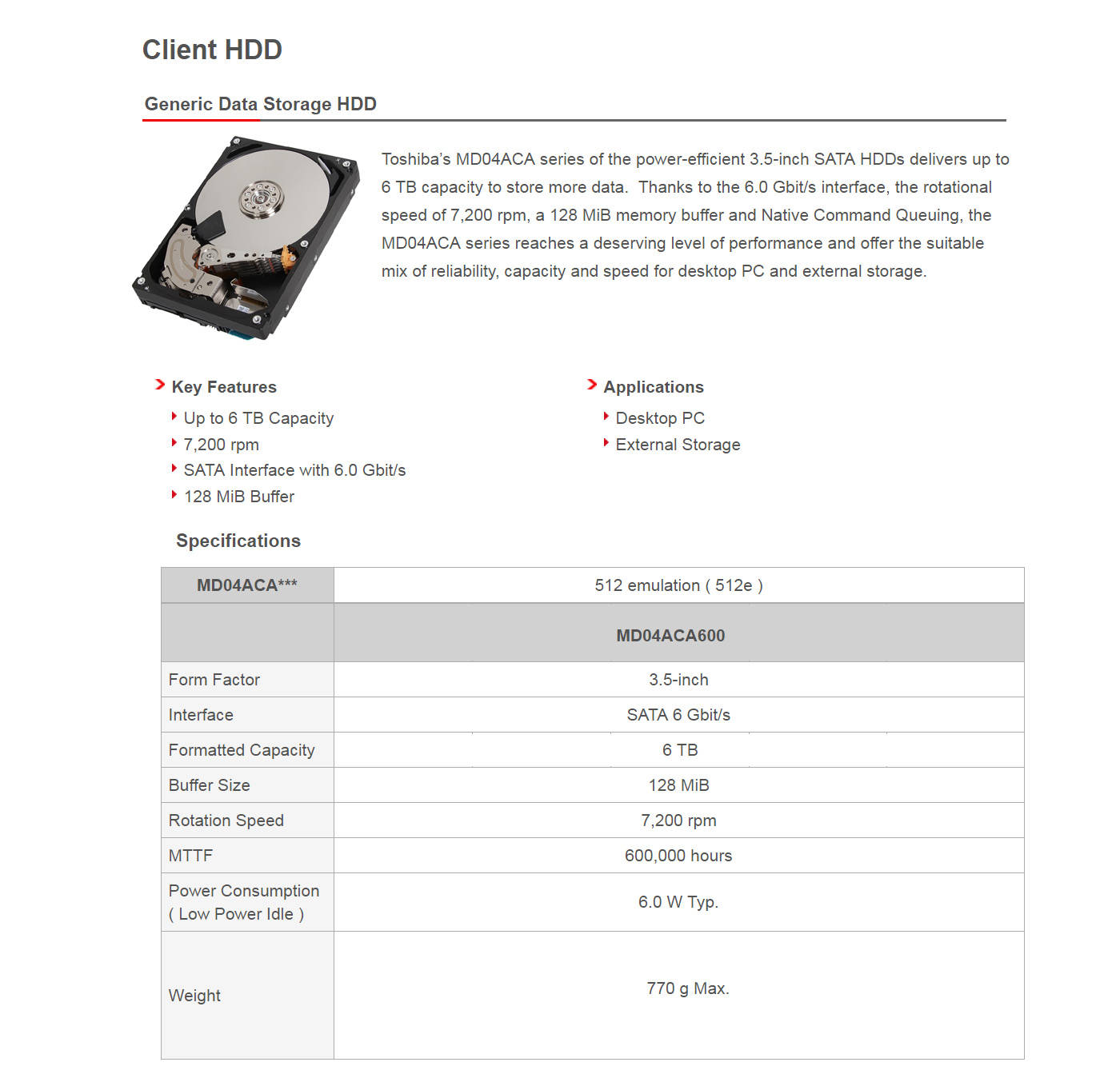  Buy Online Toshiba 6TB 3.5inch SATA Client HDD (MD04ACA600)