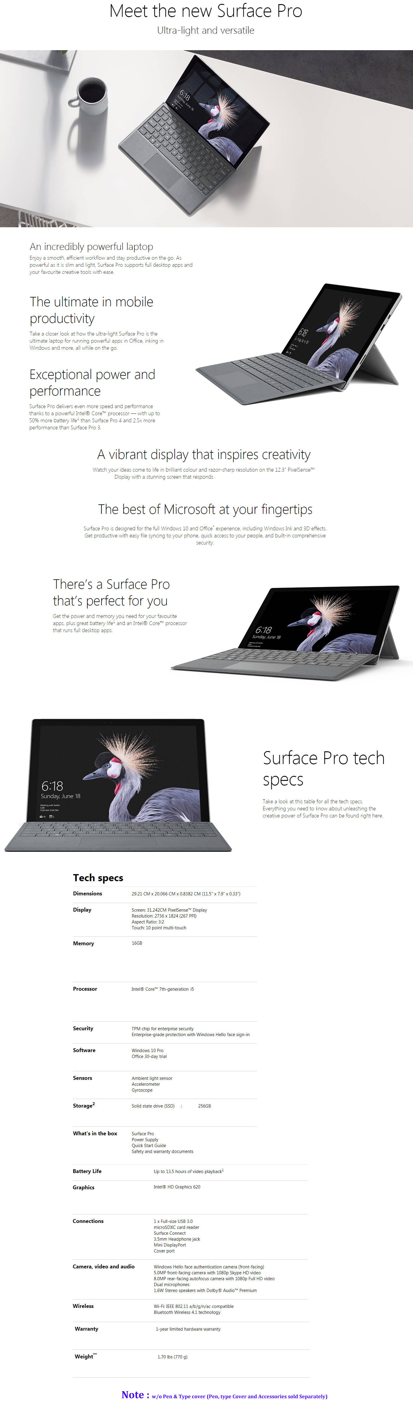  Buy Online Microsoft Surface Pro - HLN-00015 (Intel 7th Gen-Core i5, 16GB, 256GB SSD, 12.3inch Screen, Windows 10 Pro)