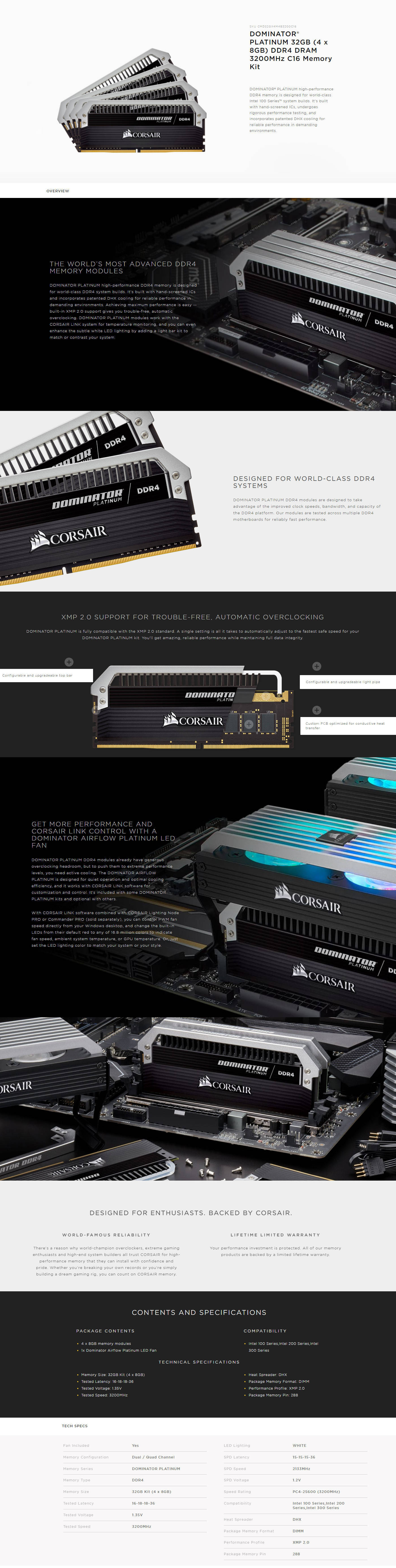  Buy Online Corsair Dominator Platinum 32GB (4 x 8GB) DDR4 DRAM 3200MHz C16 Memory Kit (CMD32GX4M4B3200C16)
