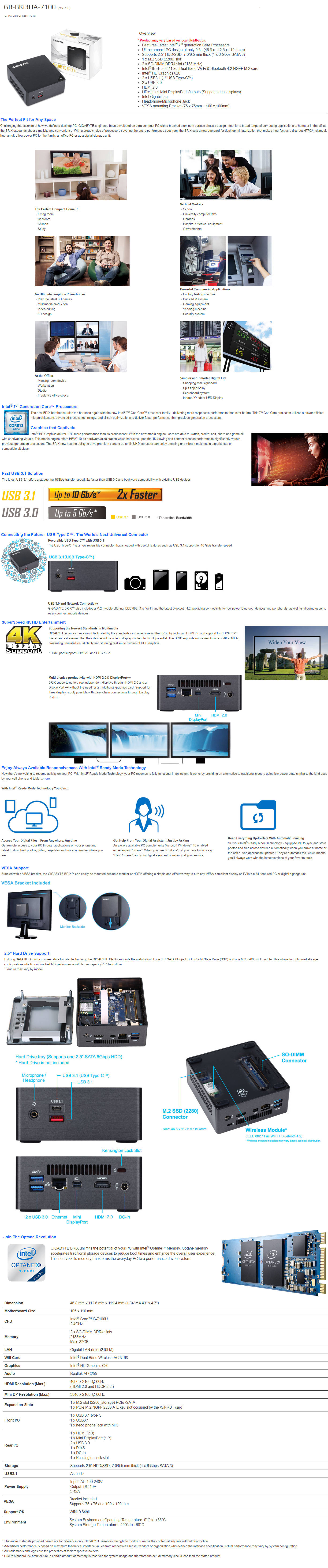  Buy Online Gigabyte i3 Brix Ultra Compact PC kit (GB-BKI3HA-7100)