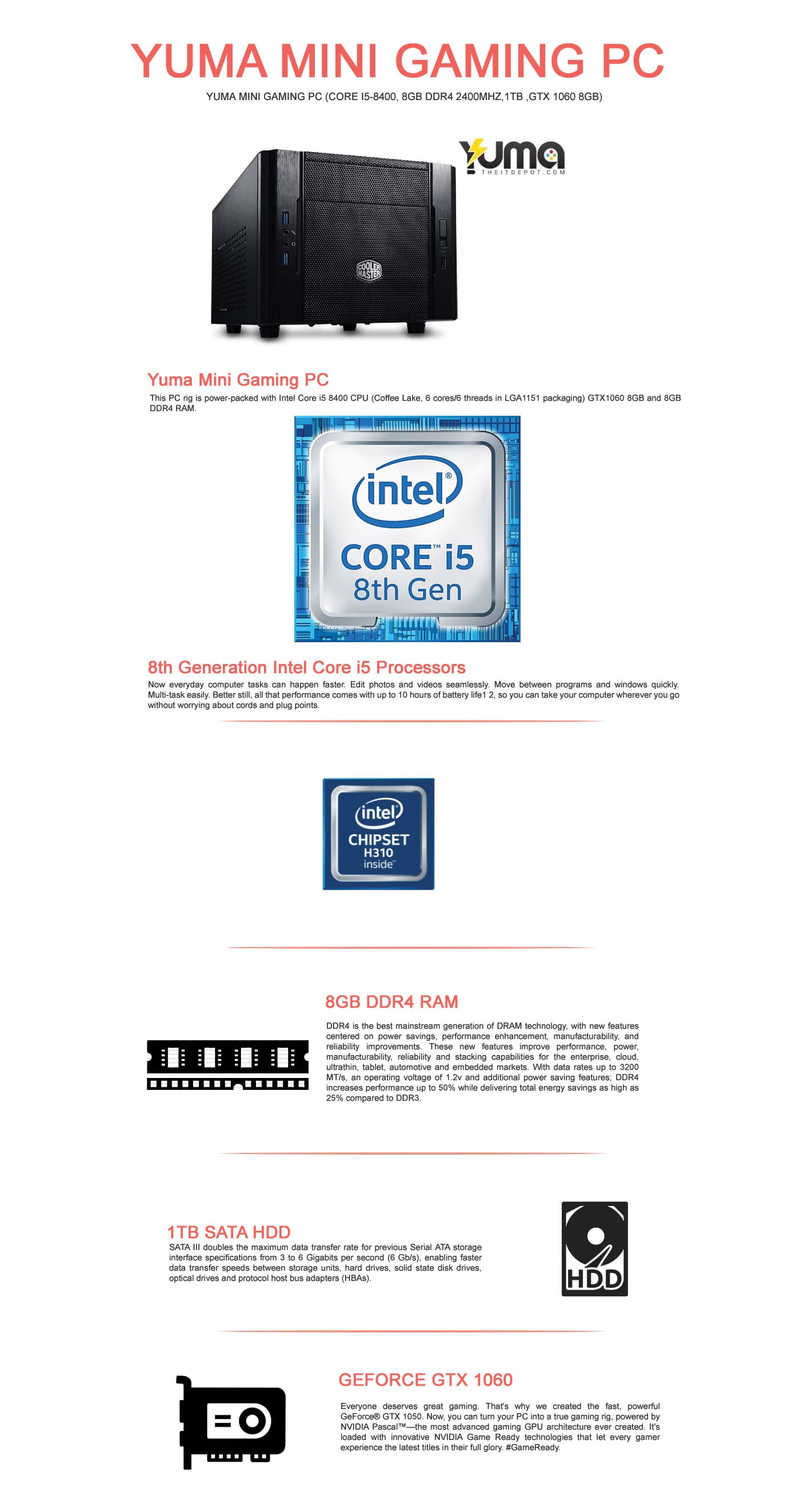  Buy Online Yuma Mini Gaming PC (Core i5-8400, 8GB DDR4, 250GB SSD, GTX 1050 Ti)